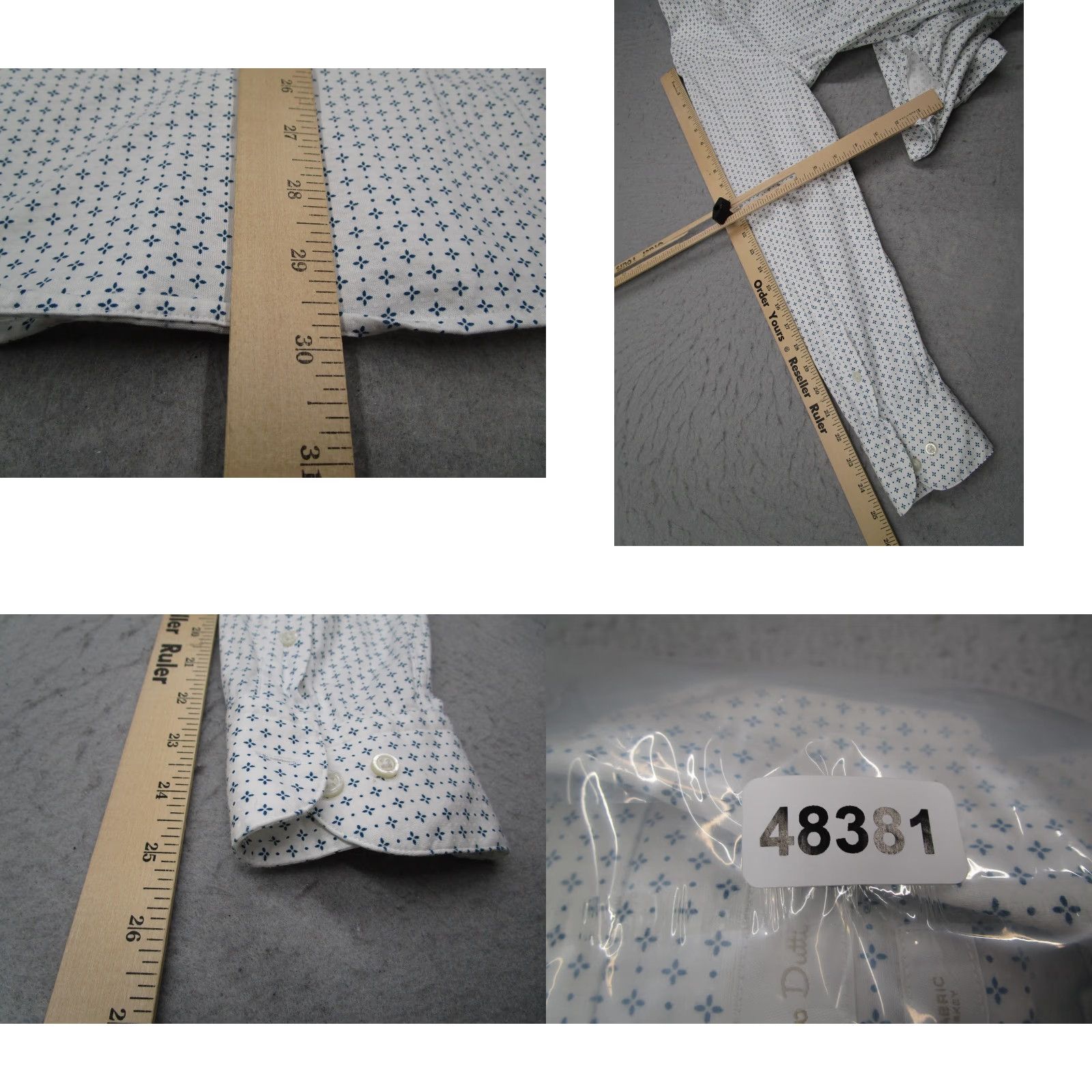 Massimo Dutti Massimo Dutti Dress Shirt Mens Medium White Blue Geometric Cotton Slim Fit Long Sleeve Size 40R - 8 Thumbnail