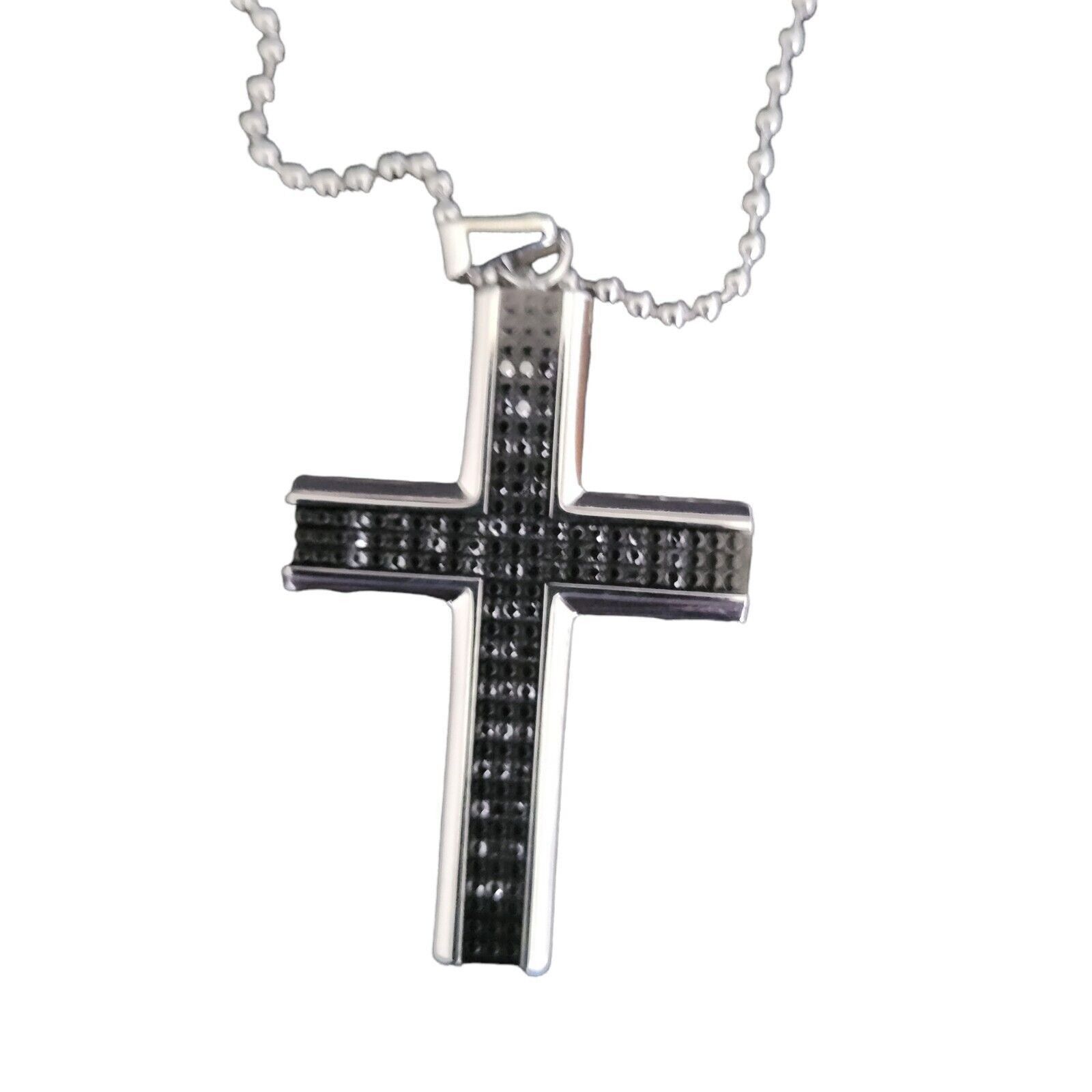 Macys Mens Diamond Cross Pendant Necklace. Black 24 inch Size ONE SIZE - 2 Thumbnail