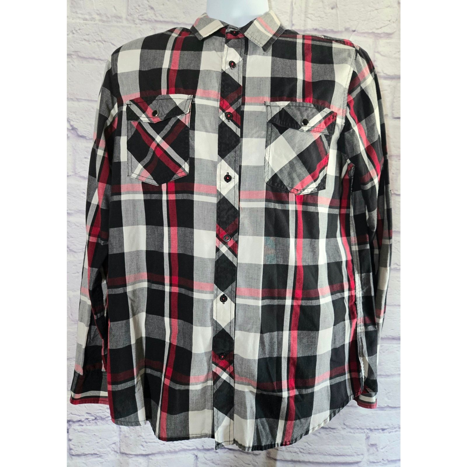 Eighty Eight Eighty Eight Red Black White Plaid Roll Tab Button Shirt M Size US M / EU 48-50 / 2 - 1 Thumbnail