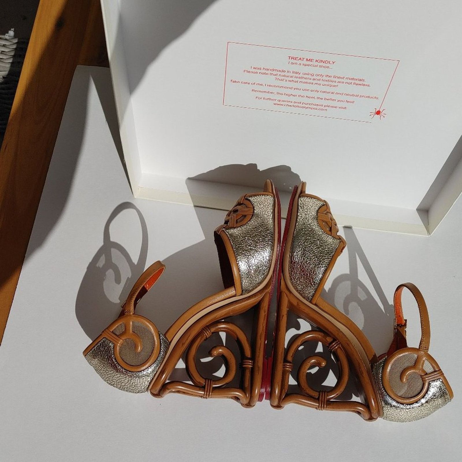 Charlotte Olympia NIB Charlotte Olympia Crackle Silver Leather RATTAN WEDGE 37 Size US 7 / IT 37 - 8 Thumbnail
