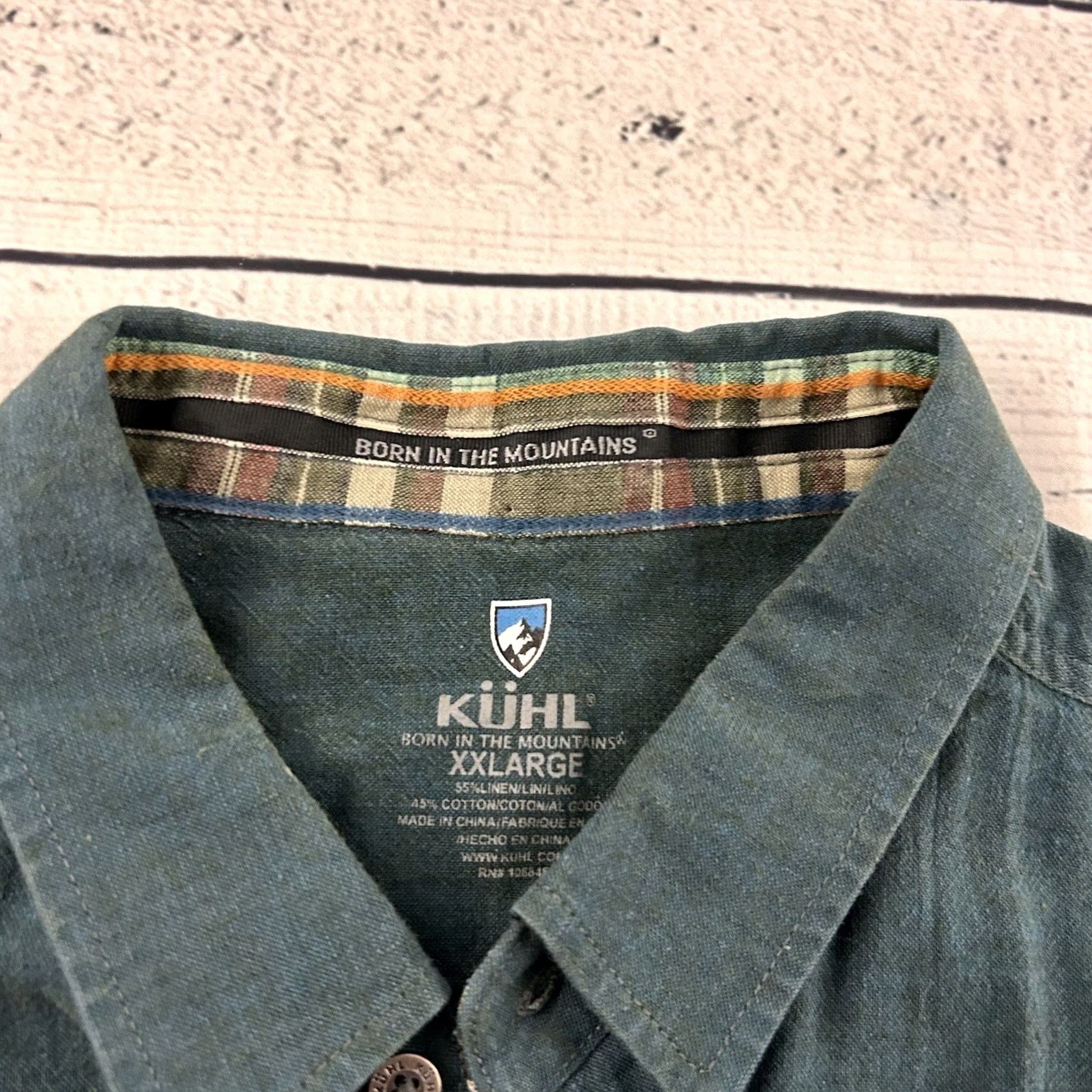 Vintage Kuhl Linen Blend Short Sleeve Button Front Shirt Men's XXL Green Blue Size US XXL / EU 58 / 5 - 2 Thumbnail