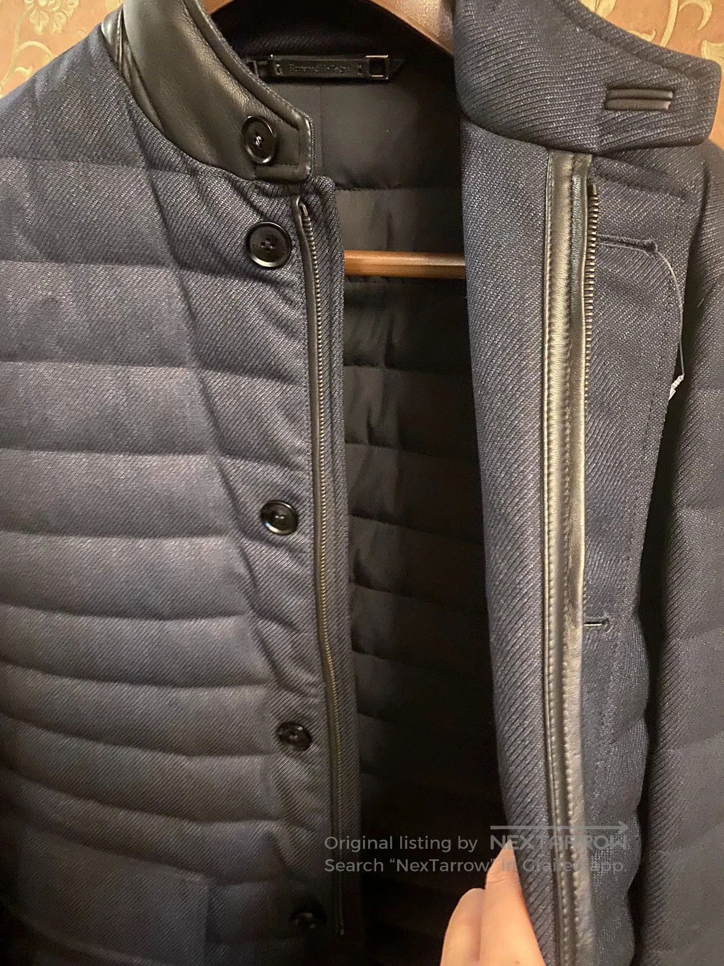 Ermenegildo Zegna Black Quilted Jacket with Leather Collar. Size US M / EU 48-50 / 2 - 5 Thumbnail