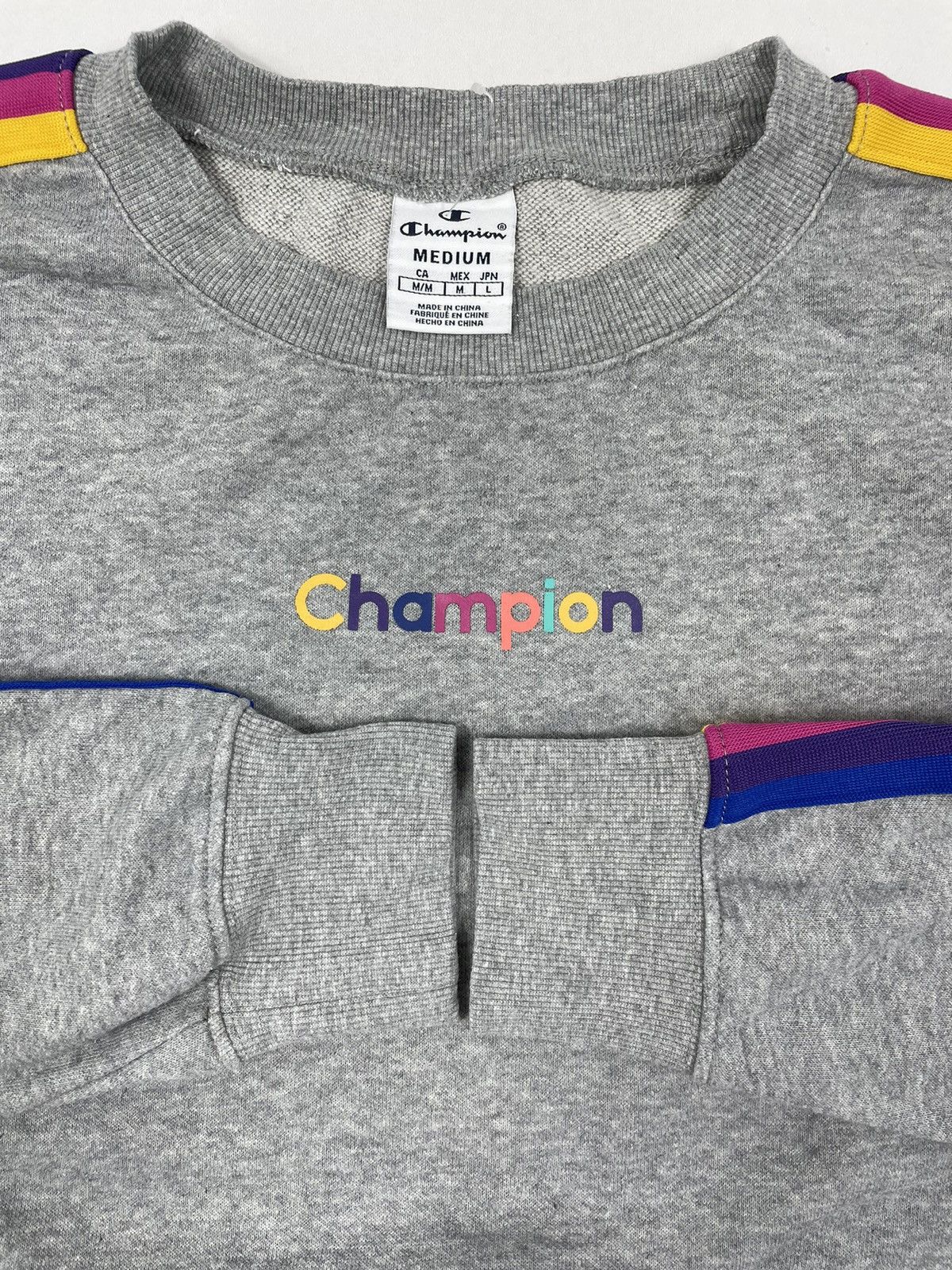 Champion × Raised by Champions 🌈 RAINBOW Big Logo Tape Crew Sweater Long Sleeve Sweatshirt Size M / US 6-8 / IT 42-44 - 6 Thumbnail