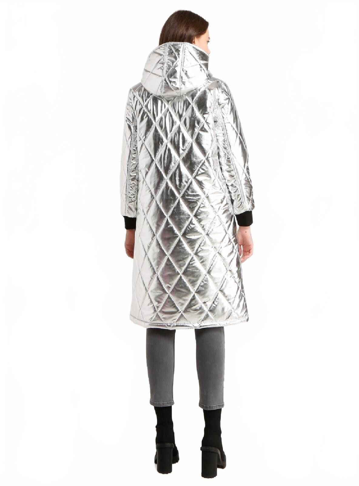 Unknown London Metallic Quilted Long Puffer Coat with Hood, Size 10 Size L / US 10 / IT 46 - 7 Thumbnail