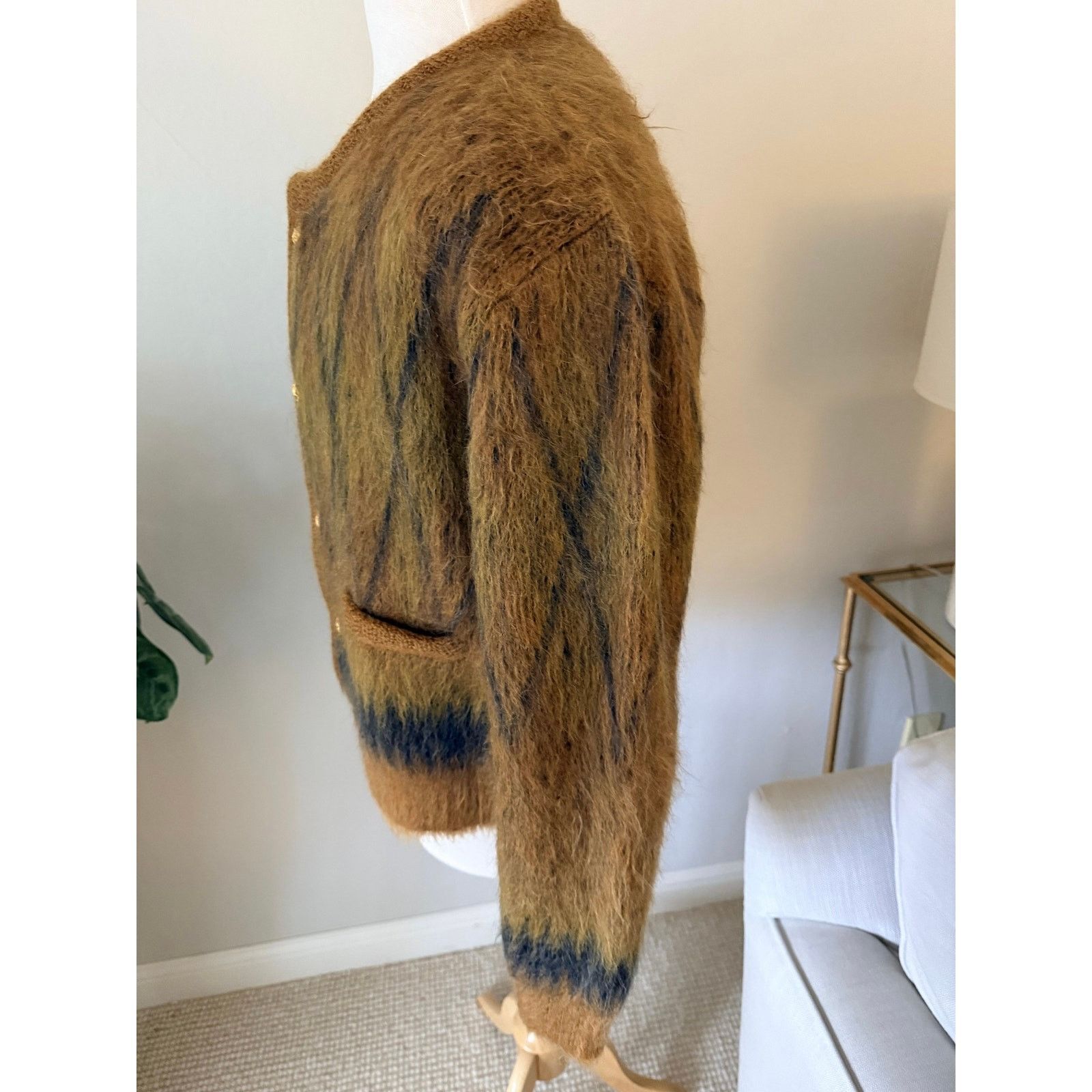 Celine Brushed Argyle Mohair Cardigan Sweater Size US L / EU 52-54 / 3 - 8 Thumbnail