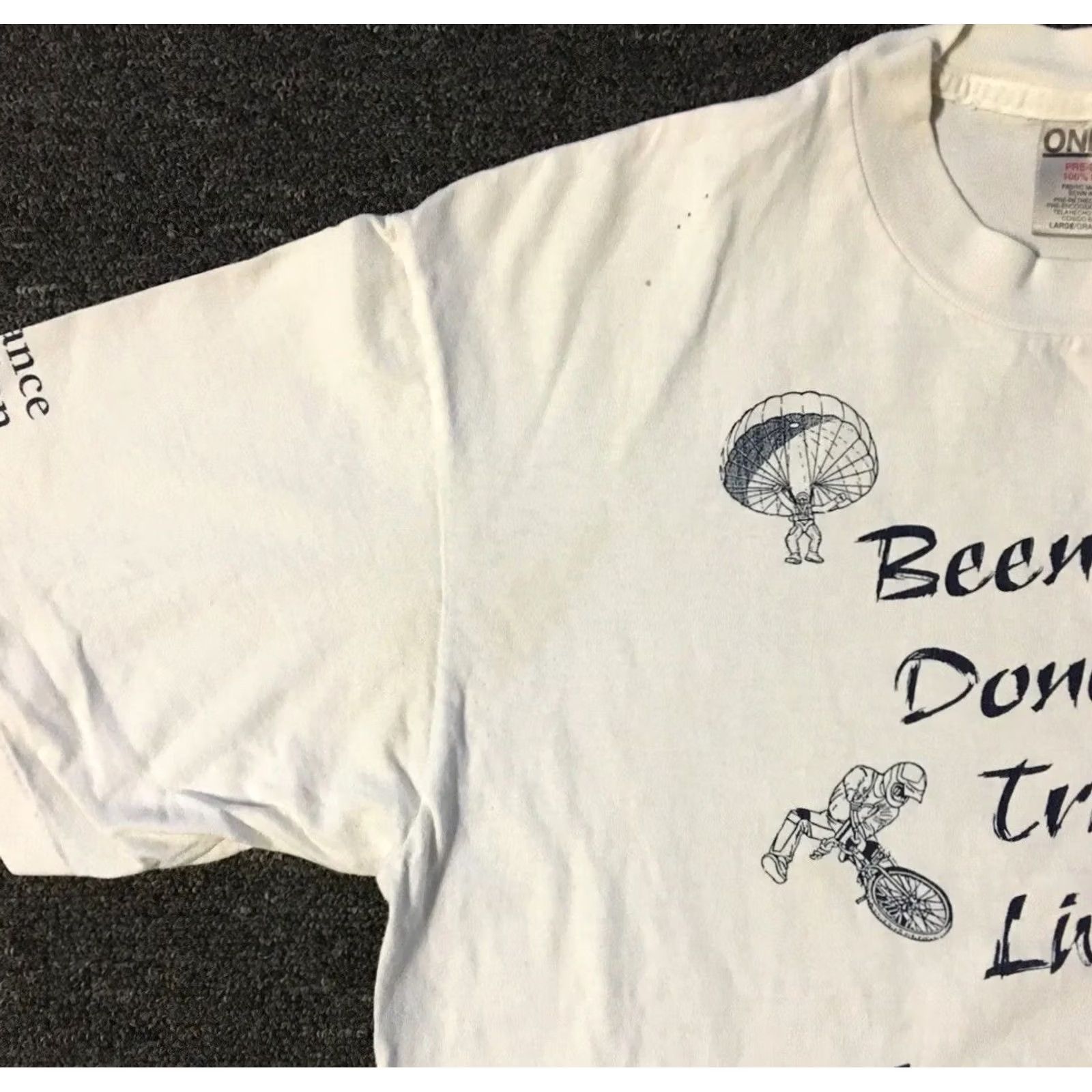 DANCER VINTAGE 90s Dance Just Do It Faded Shirt M White Nike Pattern: Striped Logo: Single Stitch/Blue Crew Neck Short Sleeve Mens T-Shirt Size US M / EU 48-50 / 2 - 5 Thumbnail