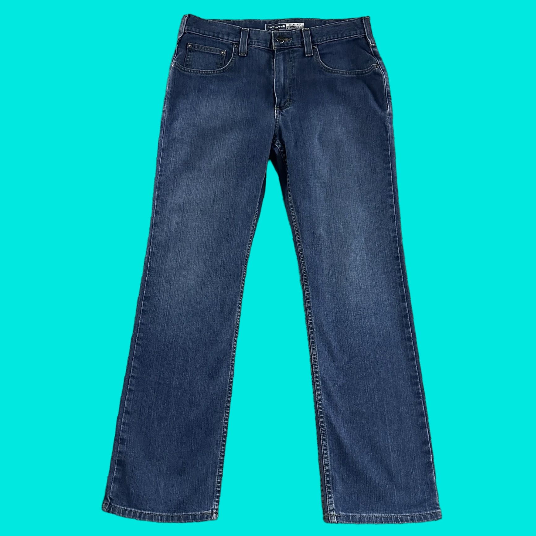 Carhartt Carhartt Jeans Blue 32x30 Relaxed Fit Rugged Flex 5 Pocket Cotton Blend Mens Denim Straight Pocket Quality Inseam 29" Regular, 32x30, Blue, Men Size US 32 / EU 48 - 1 Thumbnail
