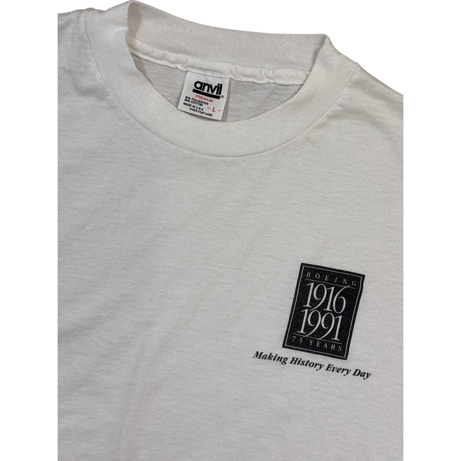 Anvil Vintage 1991 Boeing 75 years making history white shirt L Size US L / EU 52-54 / 3 - 2 Thumbnail