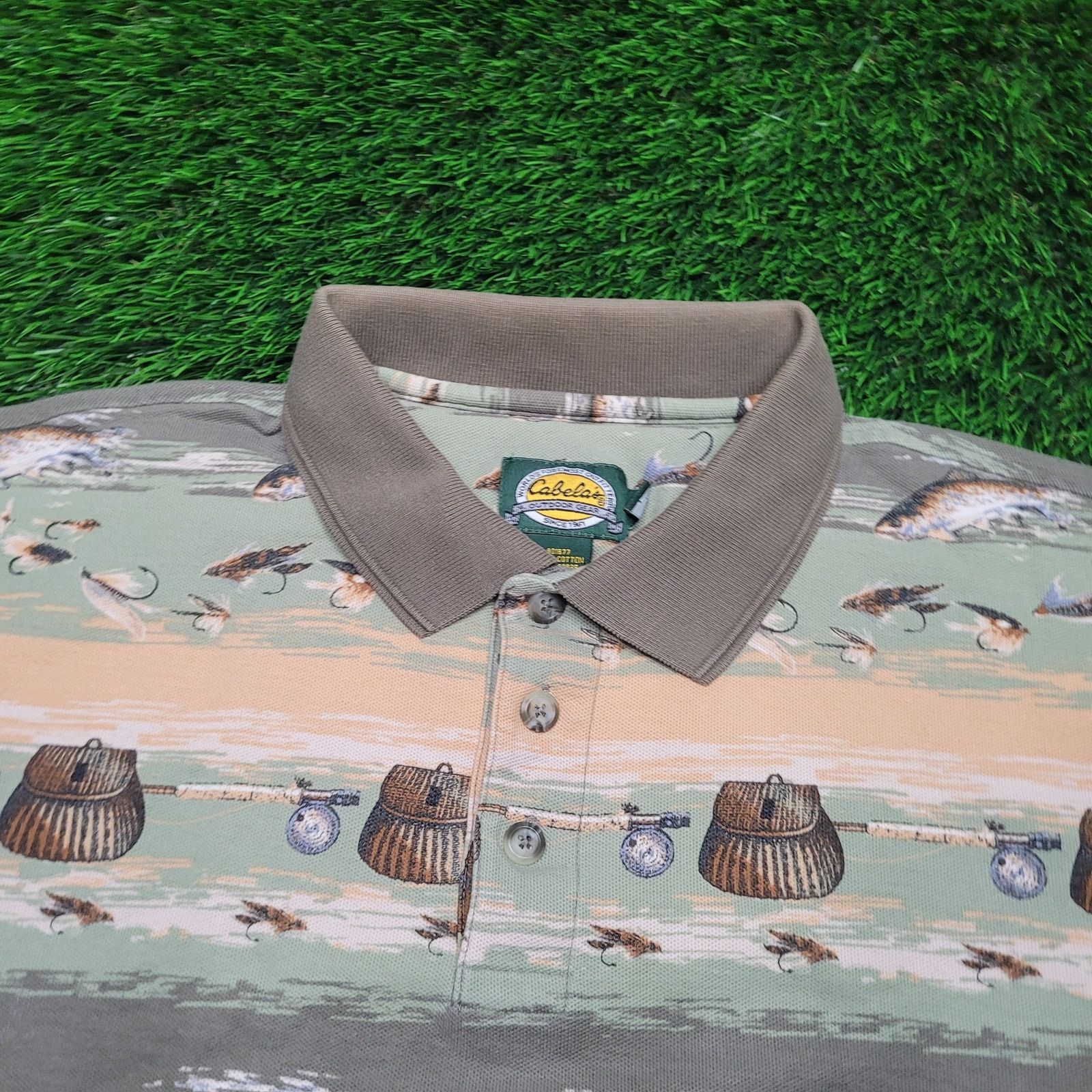 Cabelas VTG 90s Cabelas Fishing AOP Polo Shirt XXL (Tag XL) Boxy Size US XXL / EU 58 / 5 - 2 Thumbnail