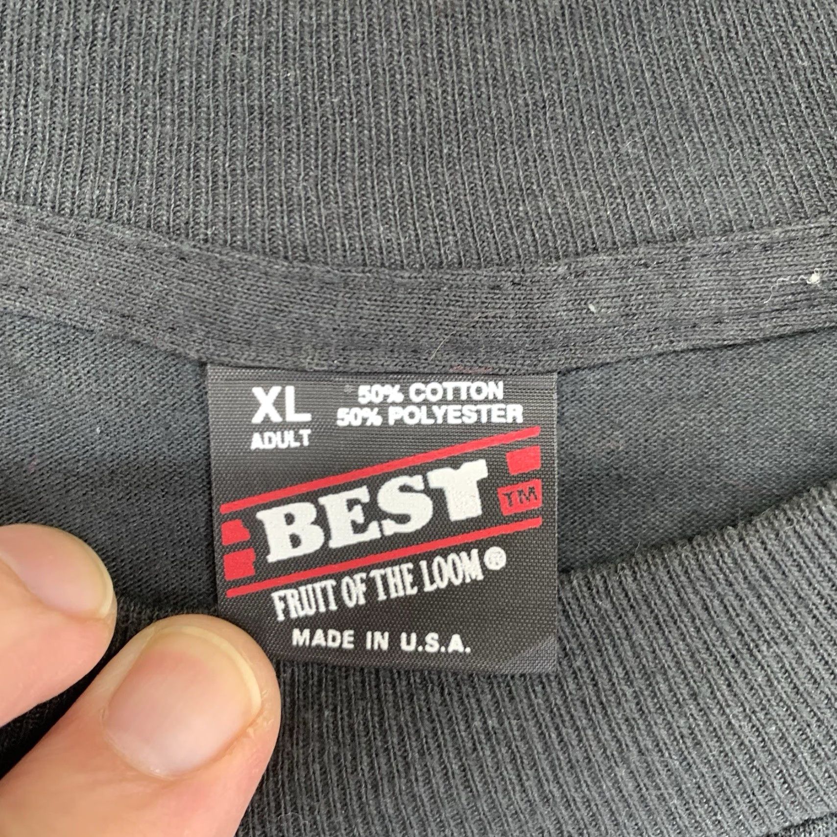 Fruit Of The Loom VINTAGE 90s Military T-Shirt XL Black Cotton Blend Short Sleeve Crew Neck Unisex America Iron On Logo Size US XL / EU 56 / 4 - 5 Thumbnail