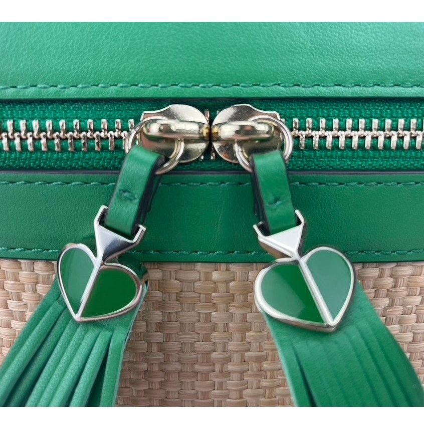 Kate Spade Green Leather Straw Convertible Crossbody Chain Purse Bag Size ONE SIZE - 4 Thumbnail
