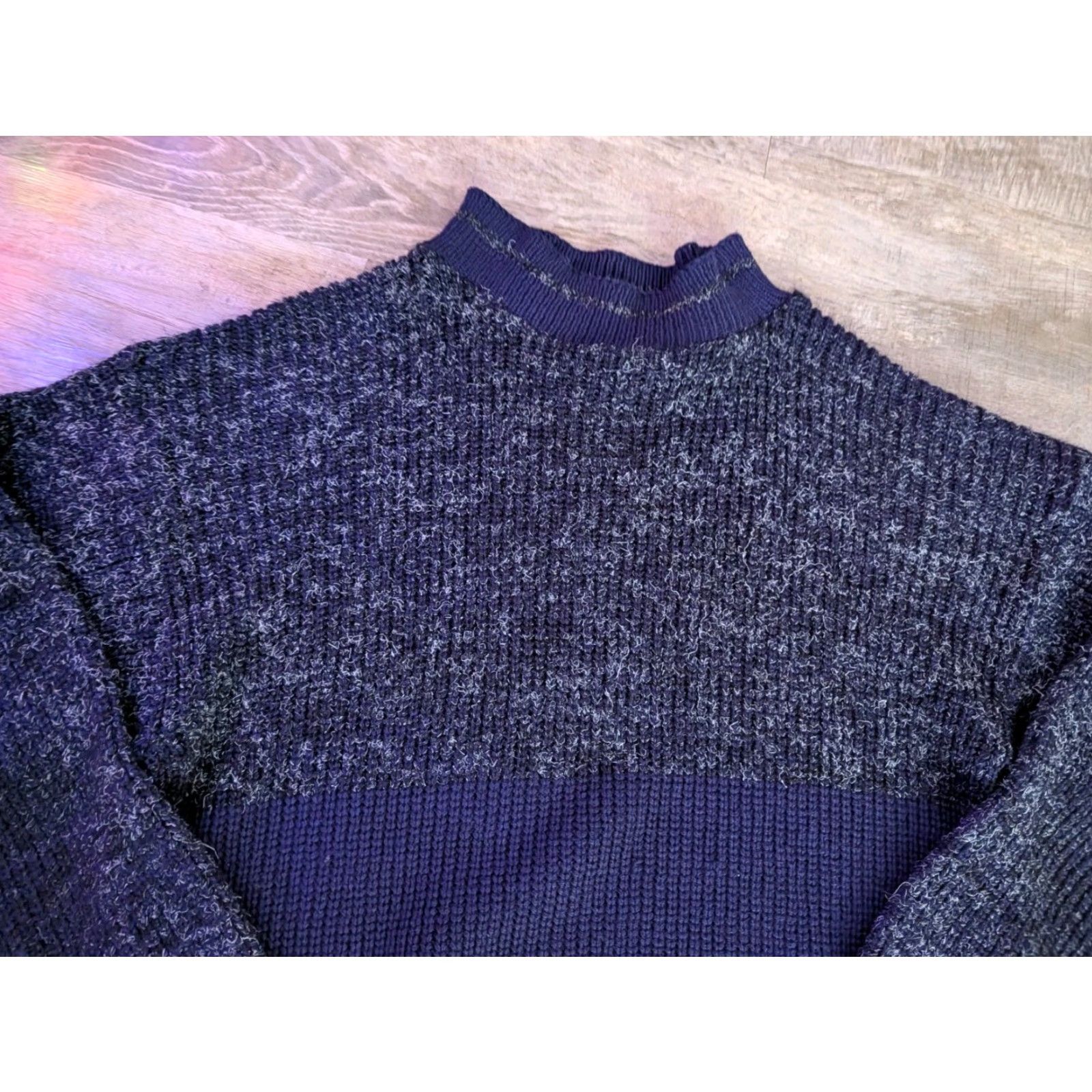New Era VINTAGE New Era Grandpa Sweater Mens S USA Made Striped Textured Knit 90s Blue/Gray Lightweight Pullover Mens Size US S / EU 44-46 / 1 - 3 Thumbnail