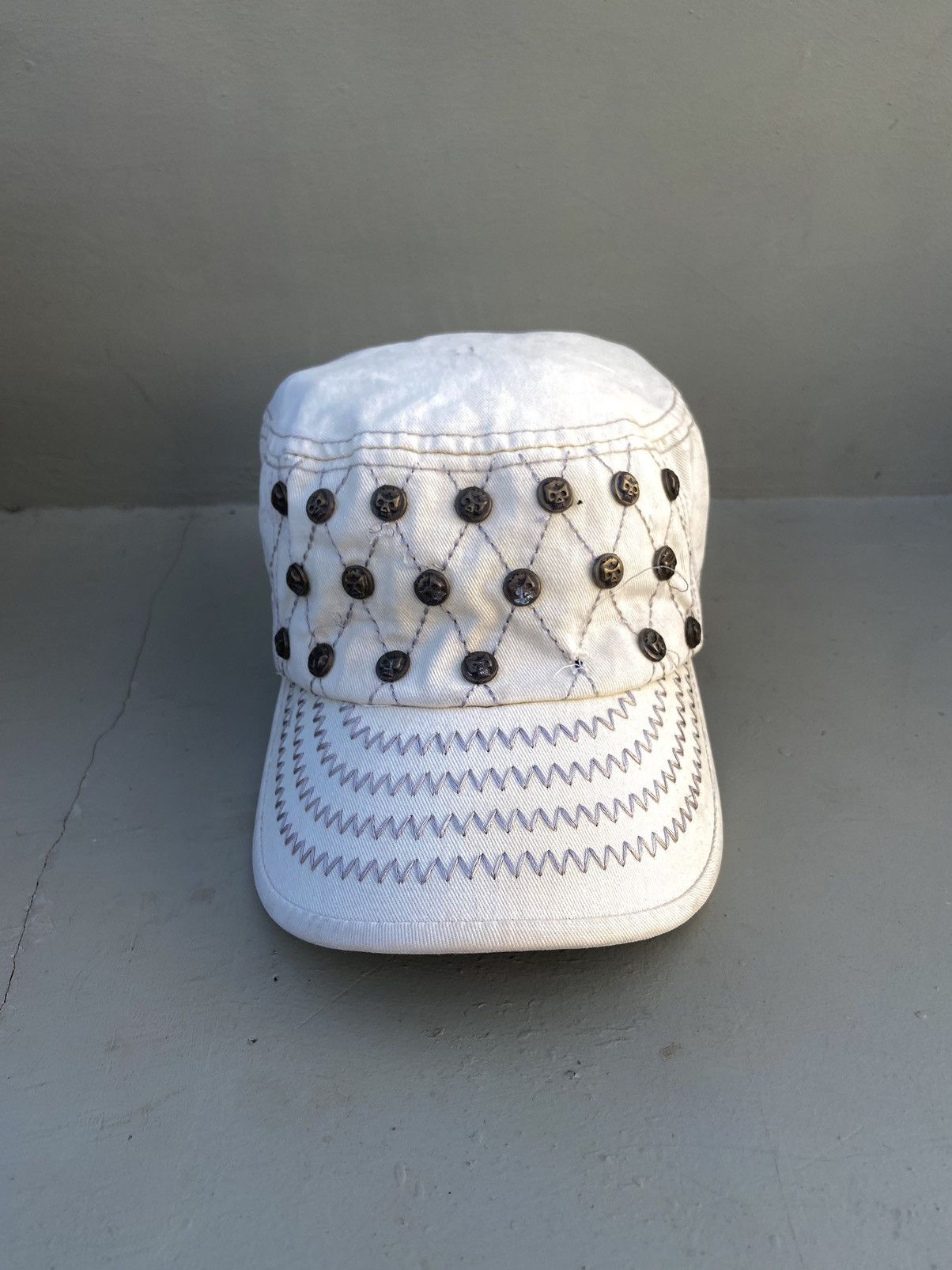 If Six Was Nine 2000s punk studded skull buttons patrol hat Size ONE SIZE - 1 Thumbnail