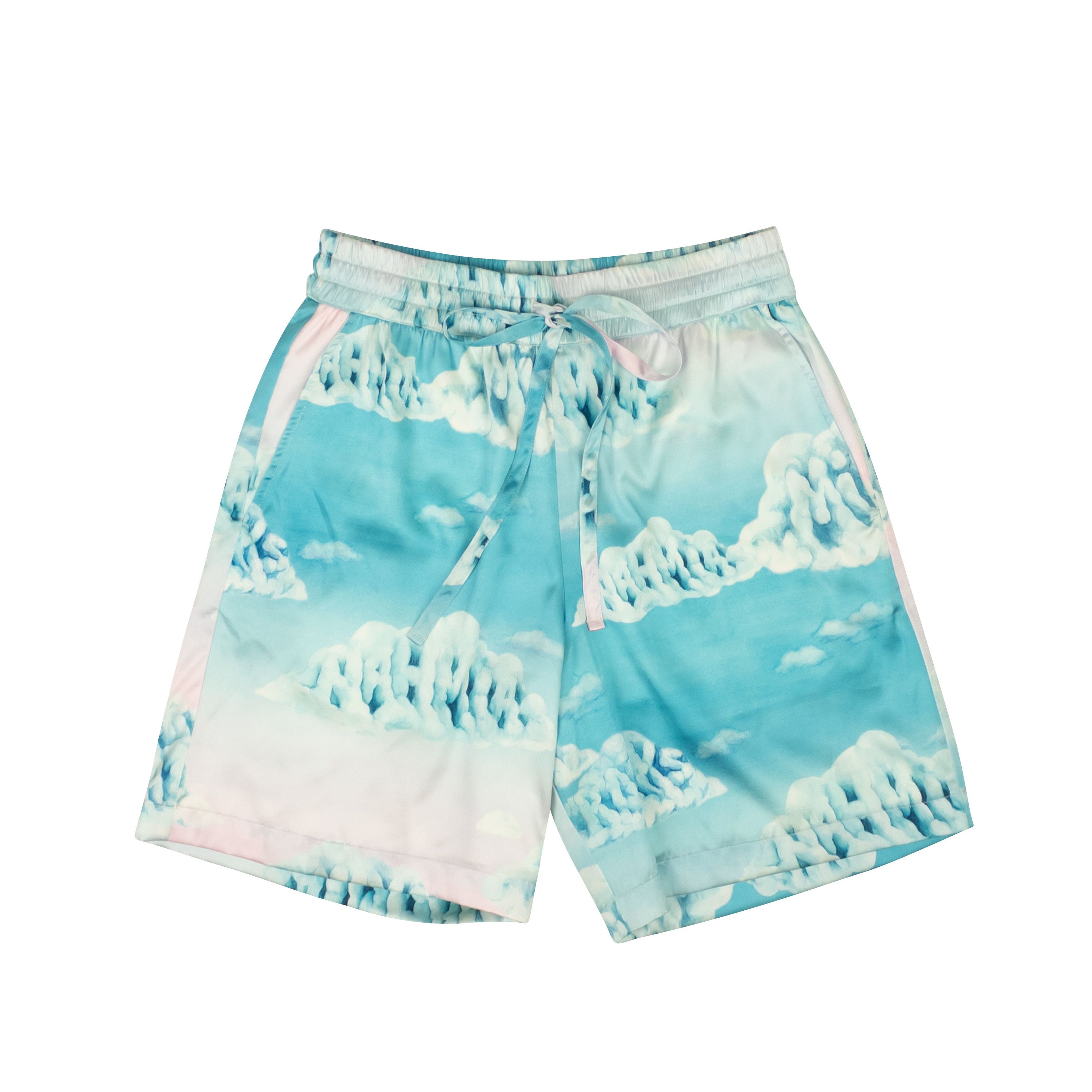 image of Nahmias Light Blue Silk Cloud Design Shorts Size Xxl, Men's