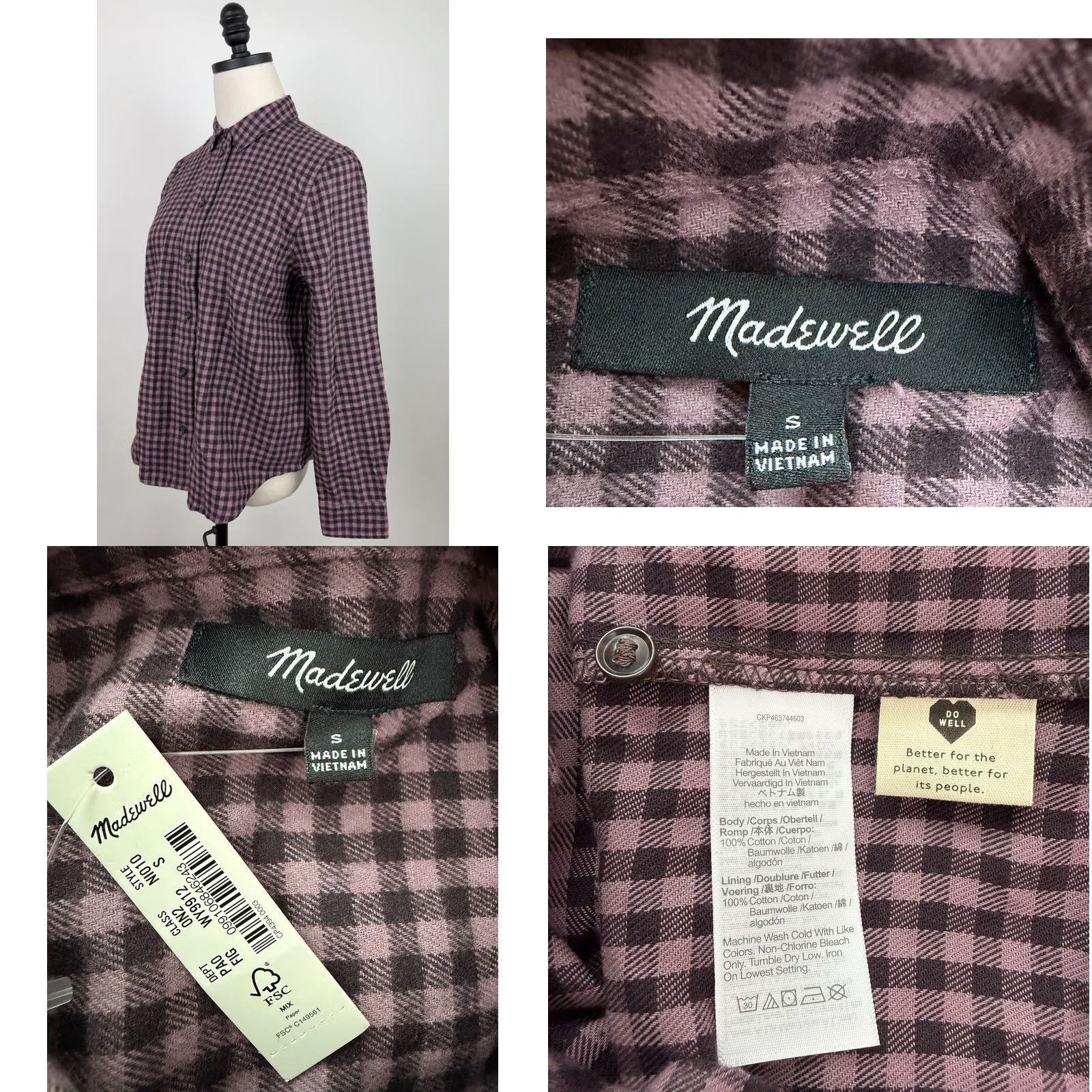 Madewell VINTAGE Madewell Shirt Womens Small NWT Plaid Flannel Shirt Eggplant Purple Cotton Boho Size S / US 4 / IT 40 - 8 Thumbnail