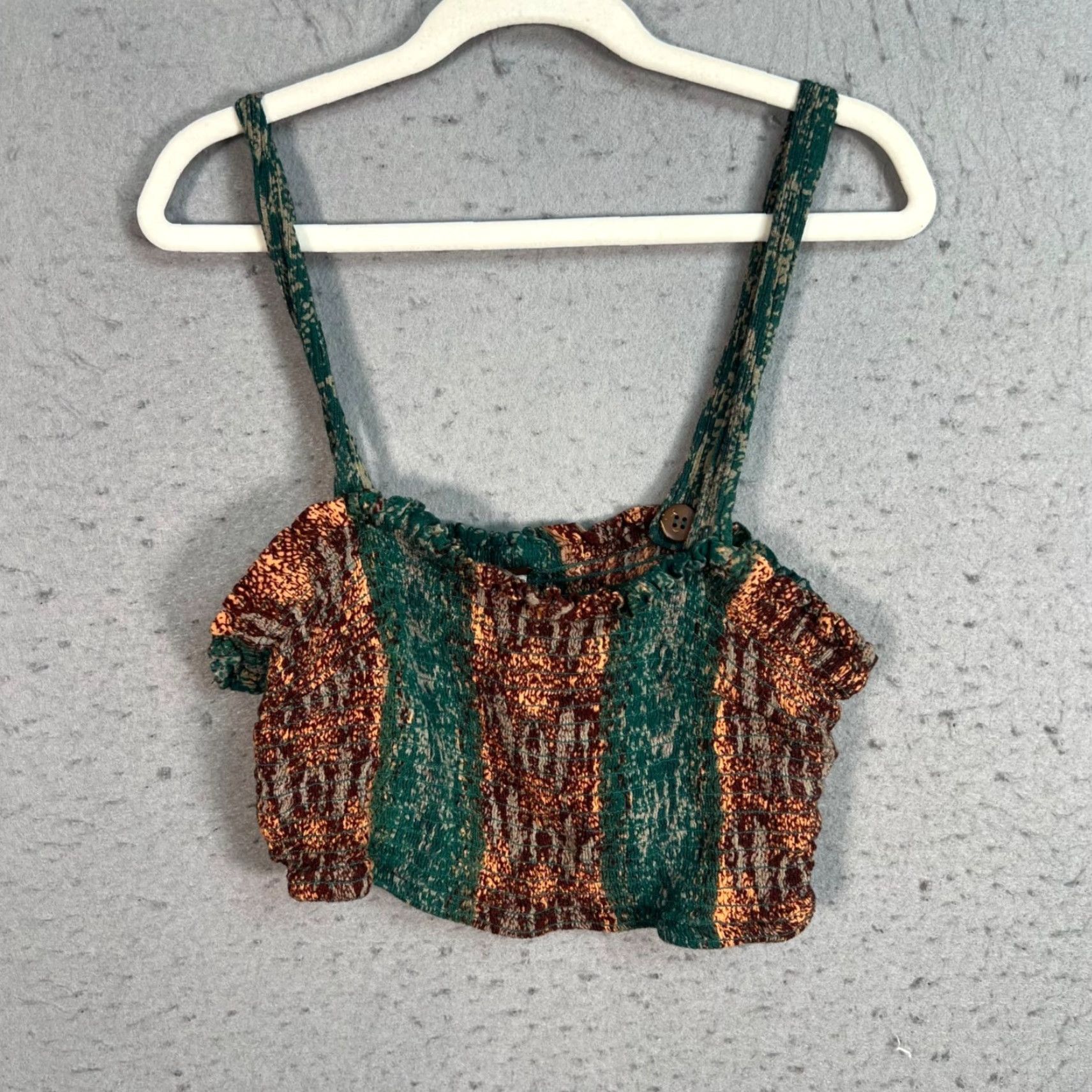 Free People Free People Shirt Womens Small Cropped Tank Top Green Orange - Cotton Polyester Knit Sleeveless Pullover Casual Summer Spring Womens Slim fit Size S / US 4 / IT 40 - 2 Thumbnail