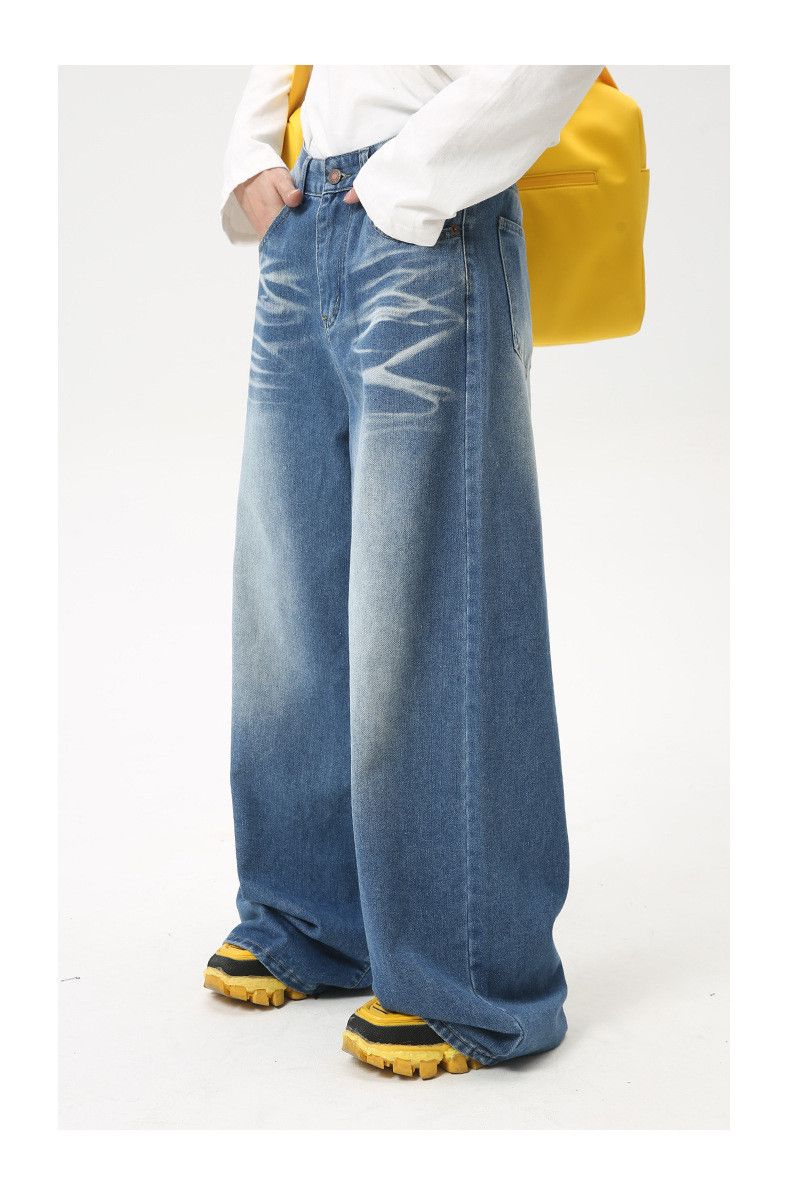 Japanese Brand × Jean Blue Washed Creased Vintage Wide Leg Jeans Size US 32 / EU 48 - 7 Thumbnail