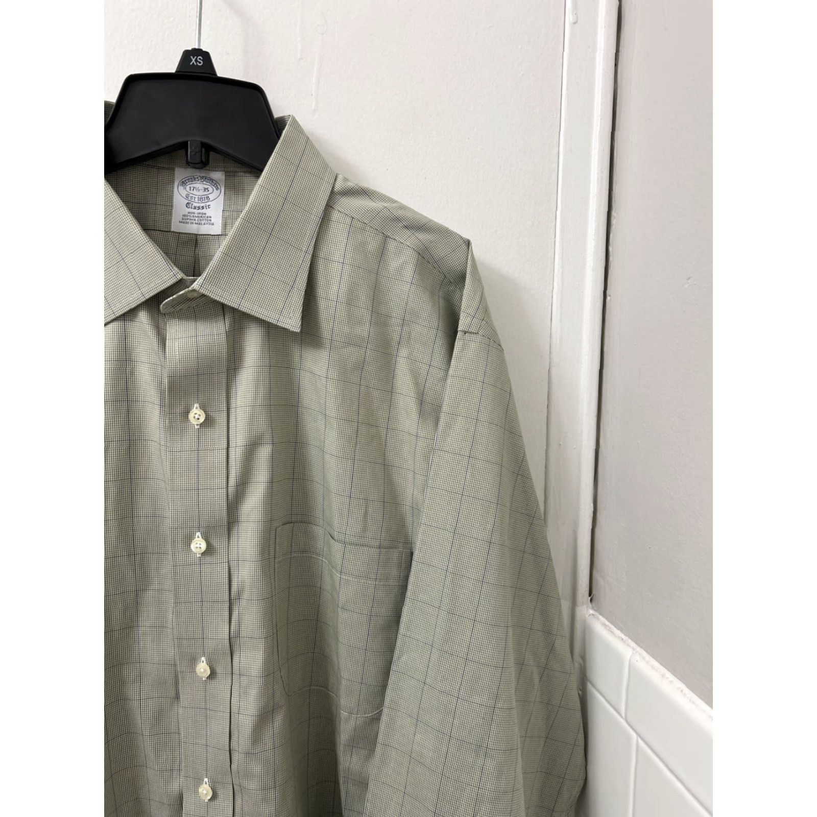 Brooks Brothers Brooks Brothers Classic Shirt Mens 17.5 Green Plaid Houndstooth Supima Button Up Size US XXL / EU 58 / 5 - 4 Thumbnail