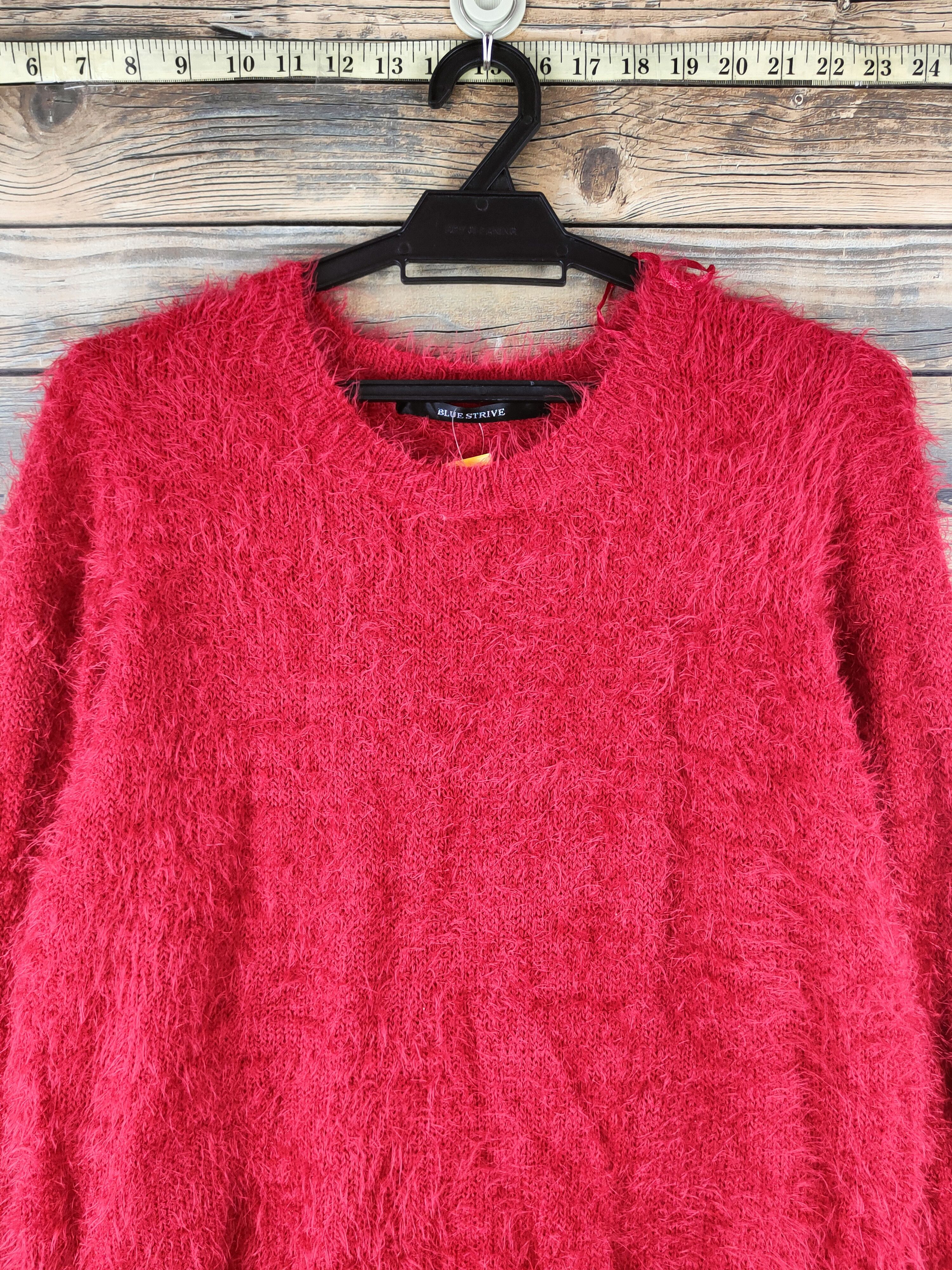 Japanese Brand DL Blue Strive Red Fur Mohair Knitwear #46-439 Size L / US 10 / IT 46 - 2 Thumbnail