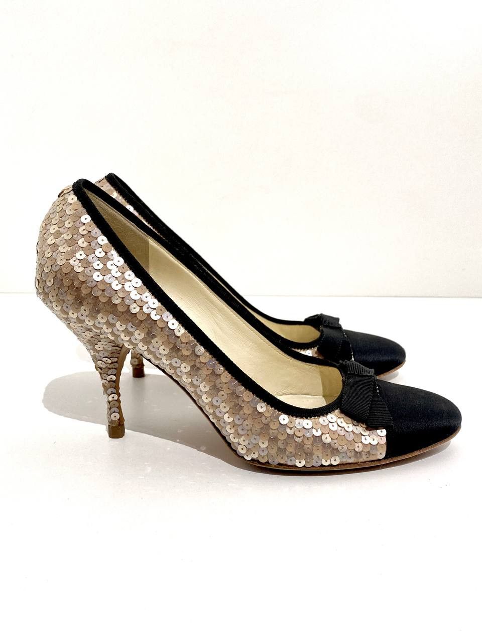 Prada Prada Sequin Embellished Bow Classic Mid Heel Pump Size US 7.5 / IT 37.5 - 3 Thumbnail