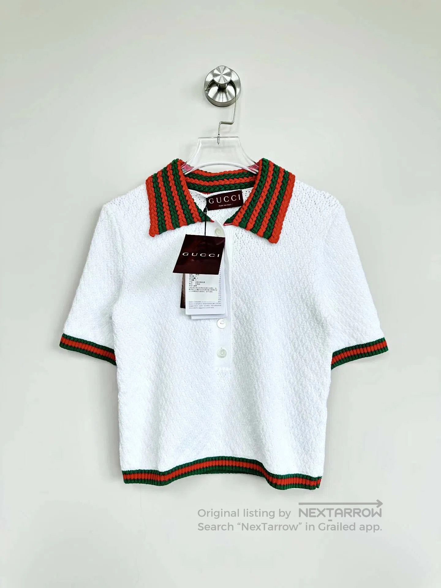 Gucci Guicci White striped polo shirt with logo print| Size L / US 10 / IT 46 - 1 Thumbnail
