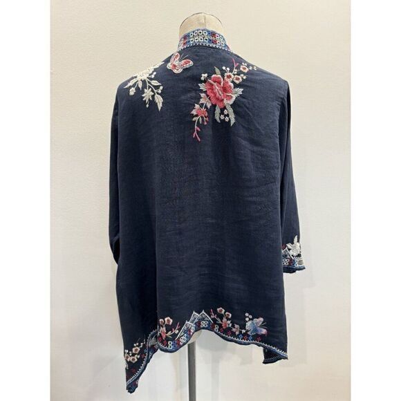 Johnny Was Johnny Was NWT Florence Linen Draped Cardigan in Navy Size L Size L / US 10 / IT 46 - 4 Thumbnail