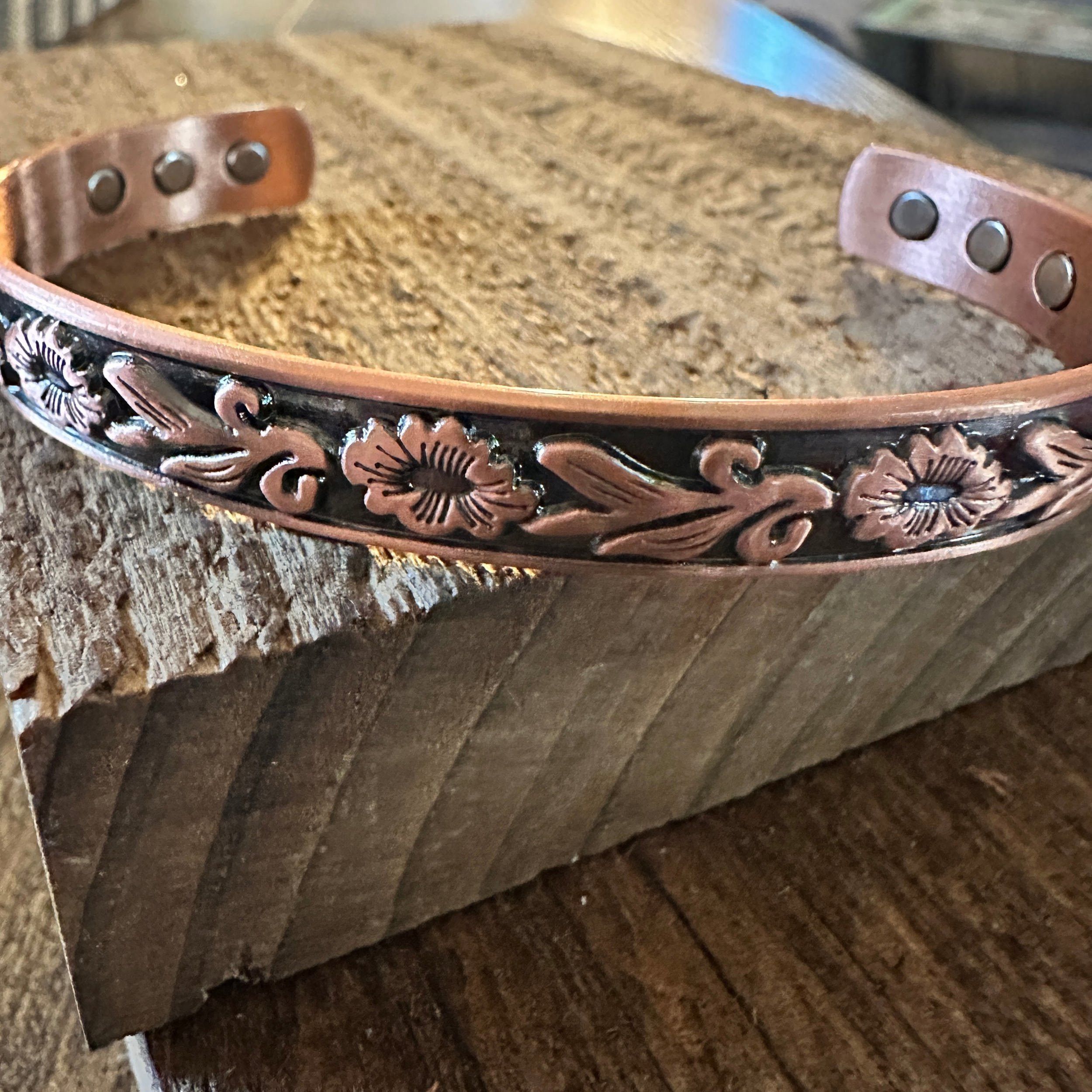 Other Boho Copper Floral Cuff Bangle Bracelet, Arthritis Relief, G Size ONE SIZE - 9 Thumbnail