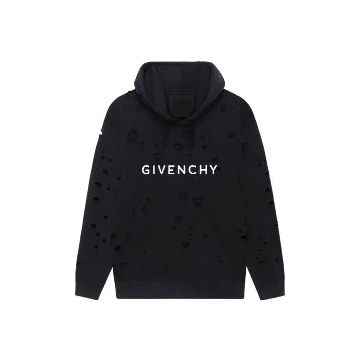 Givenchy Givenchy SS23 Logo Distressed Drawstring Hoodie Size US XS / EU 42 / 0 - 1 Thumbnail