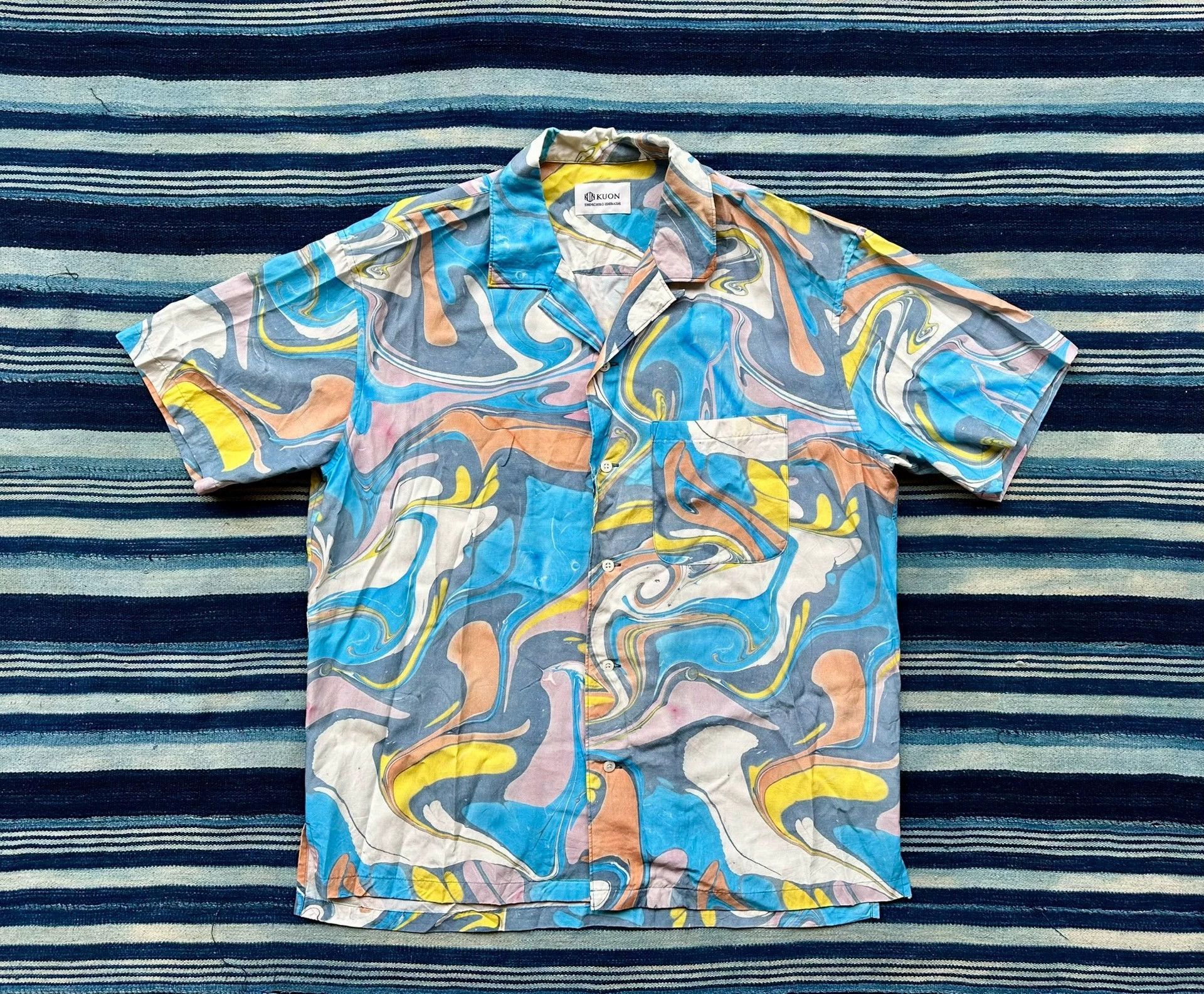 KUON KUON Suminagashi Cuban Collar Vintage Hawaiian Shirt Size US S / EU 44-46 / 1 - 6 Thumbnail