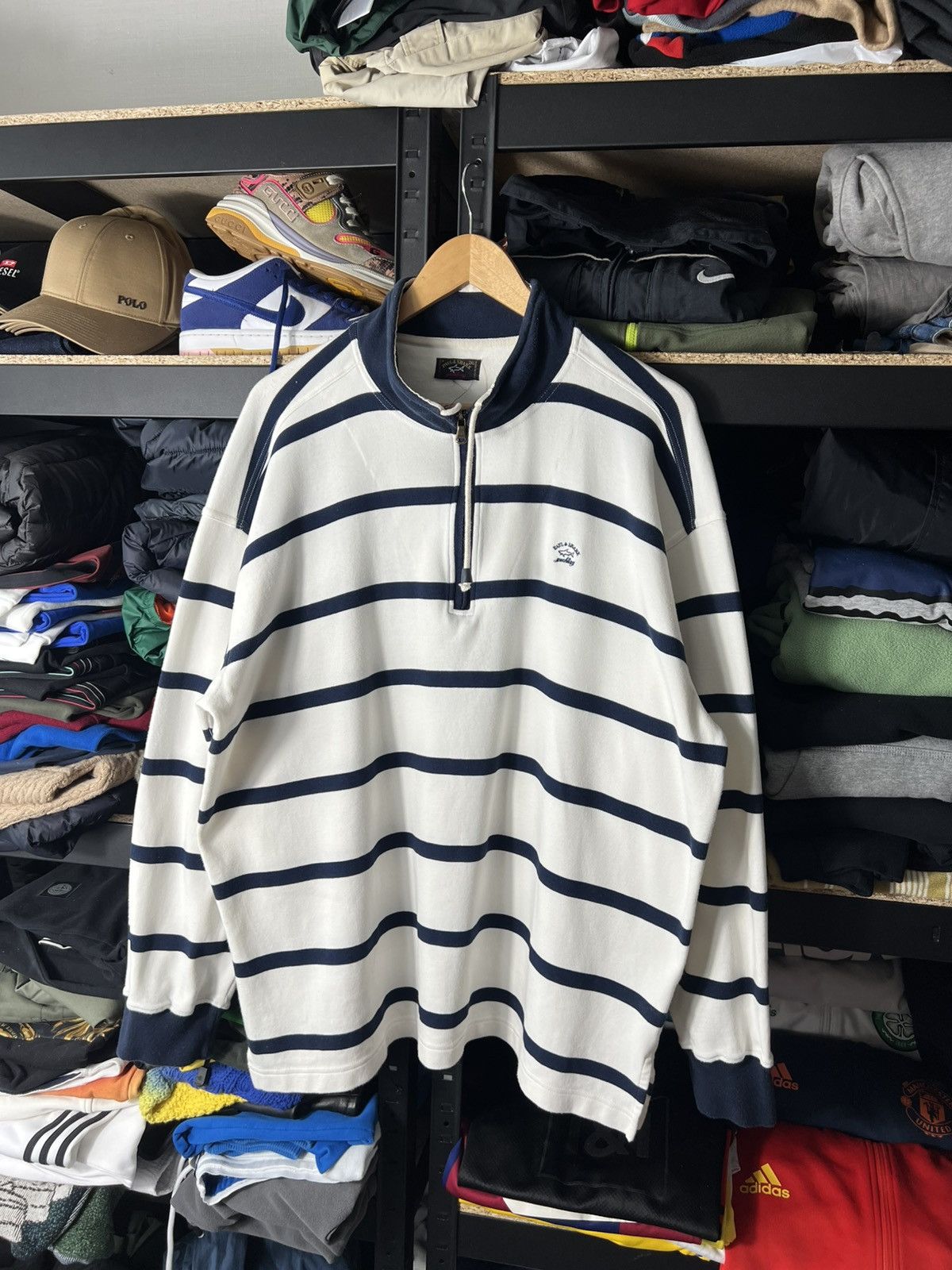 Vintage Paul & Shark Yachting Striped Rugby Sweater 1/4 Zip