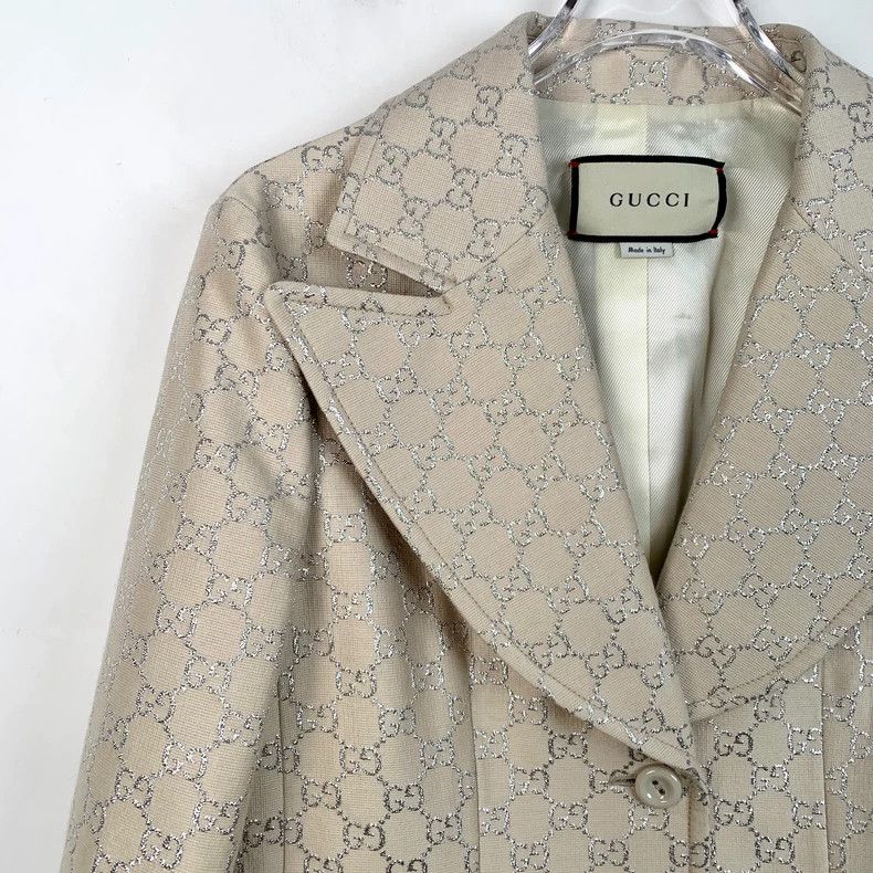 Gucci Gucci Beige double G silver silk full-printed wool lapel su Size 40R - 3 Thumbnail