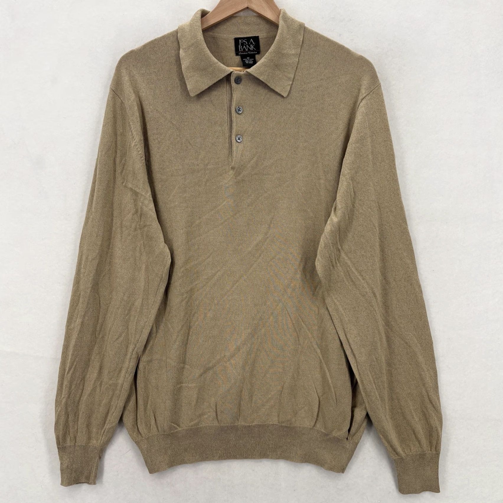 Jos. A. Bank Jos A Bank Sweater Mens Medium Tan 100% Silk Long Sleeve Polo Pullover Knit Size US M / EU 48-50 / 2 - 2 Thumbnail
