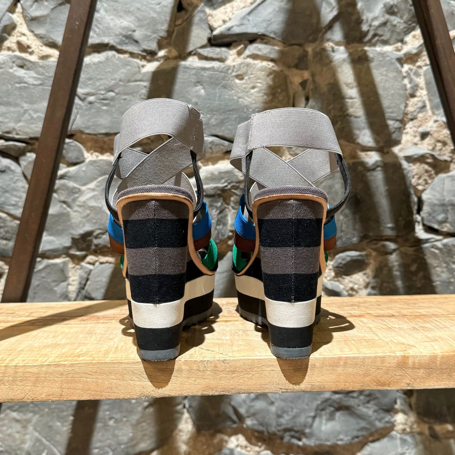 Prada Prada Multicolor Striped Elastic Wedge Sandals Size US 10 / IT 40 - 5 Thumbnail