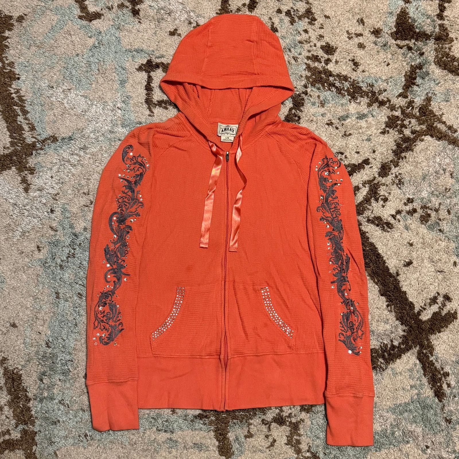 Ariat Ariat Waffle Knit Thermal Hoodie Large Western Coral Size L / US 10 / IT 46 - 1 Thumbnail