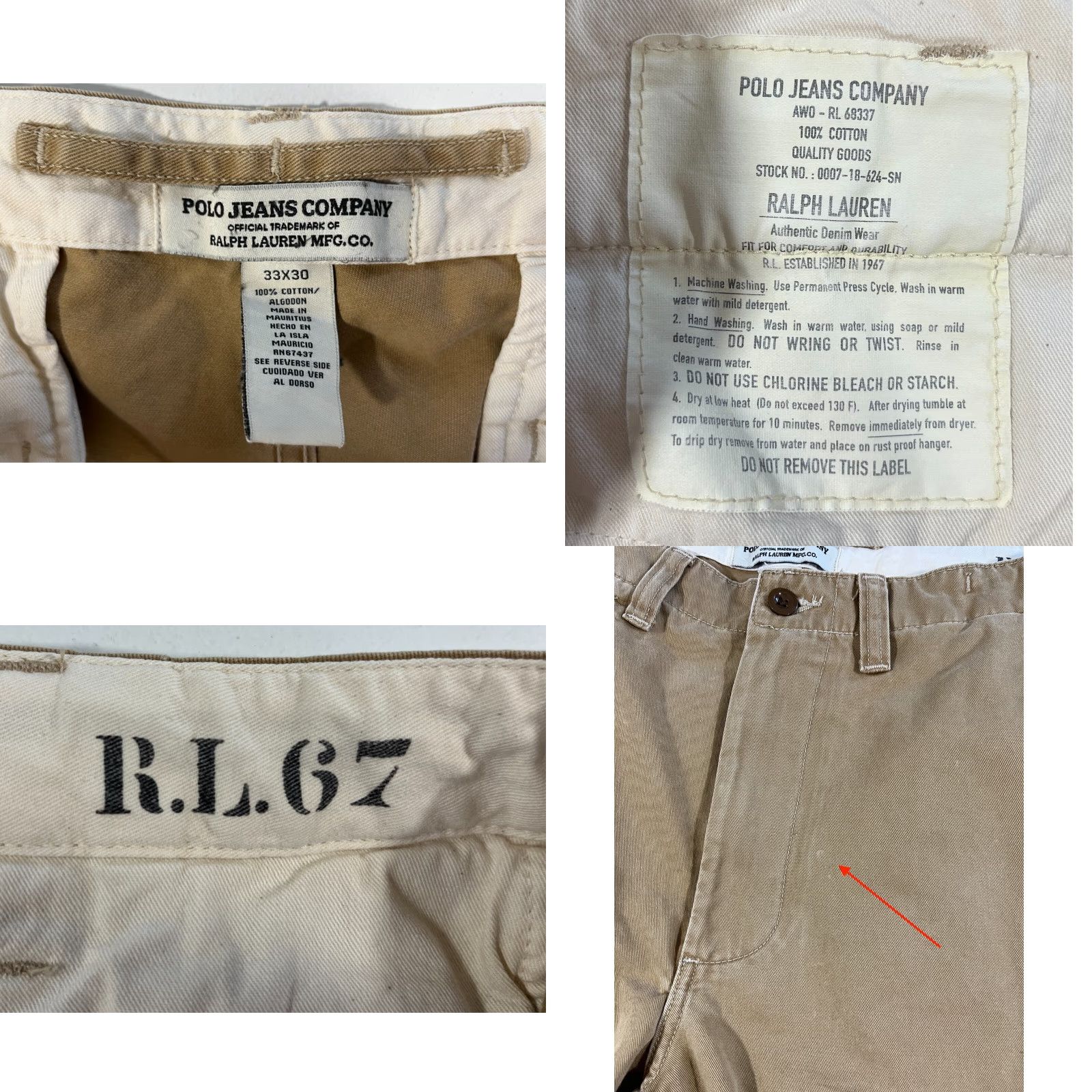 Polo Ralph Lauren VINTAGE Polo Ralph Lauren Men's Chino Pants 33x30 Tan Cotton 90s Vintage Polo Jeans Company RL67 Front Flat Front Belt Loops Straight Leg Mens Pants Size US XS / EU 42 / 0 - 8 Thumbnail