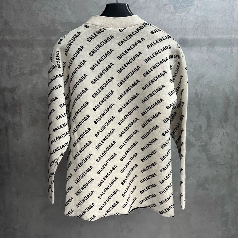 Balenciaga White Letter Logo Knit Cardigan Sweater-2505 Size US S / EU 44-46 / 1 - 5 Thumbnail