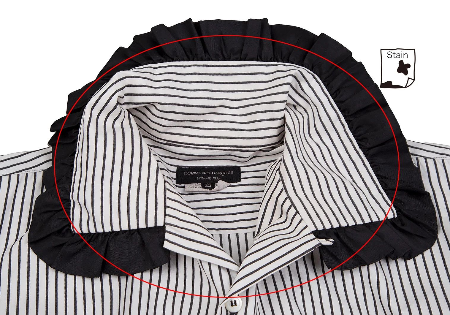 Comme des Garcons Homme Plus Striped Frill Decor Shirt in Black and White, Size XS Size US XS / EU 42 / 0 - 4 Thumbnail