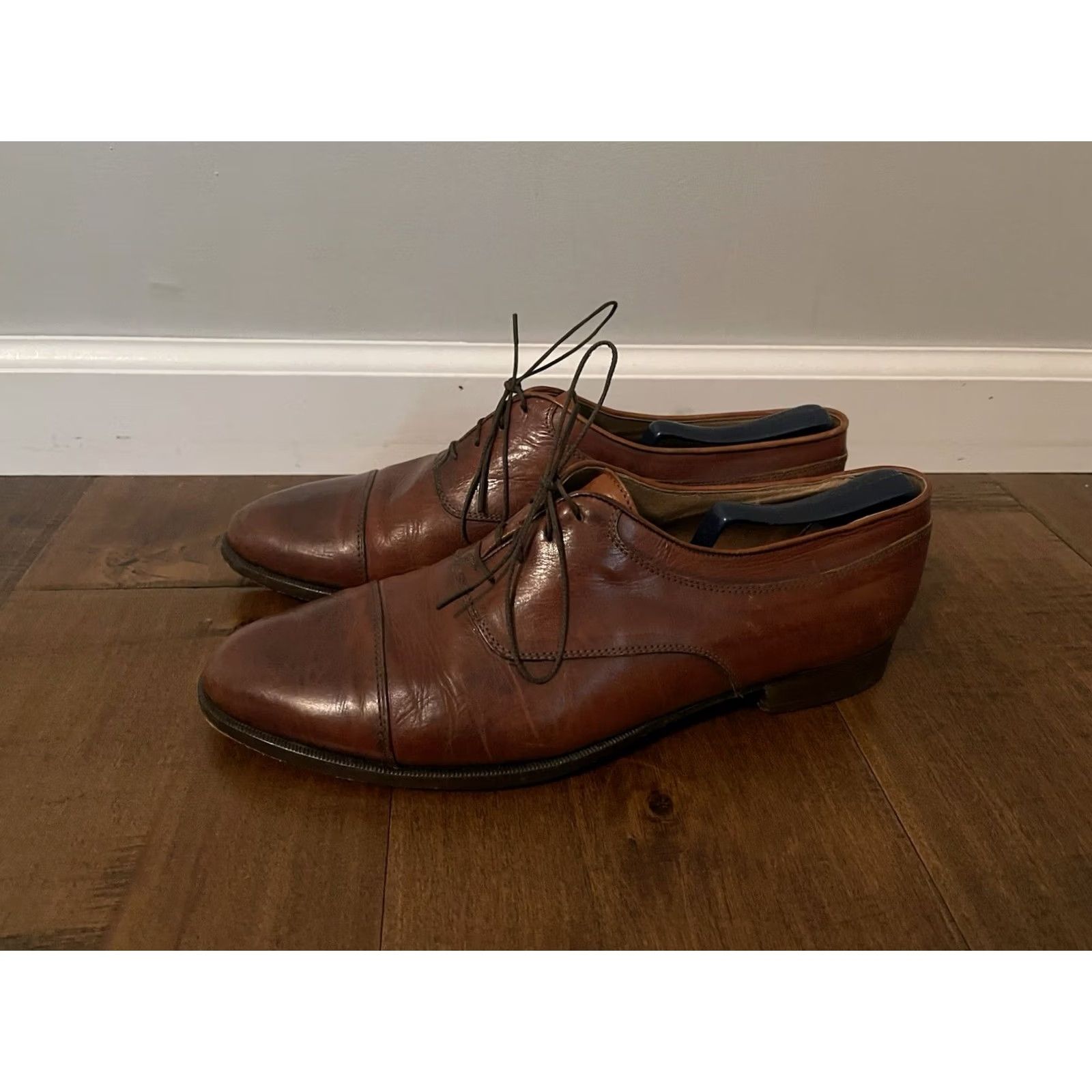 Johnston & Murphy VINTAGE Johnston & Murphy Brown Cap Toe Oxfords Shoes Men's 11W Italy Leather Size ONE SIZE - 4 Thumbnail