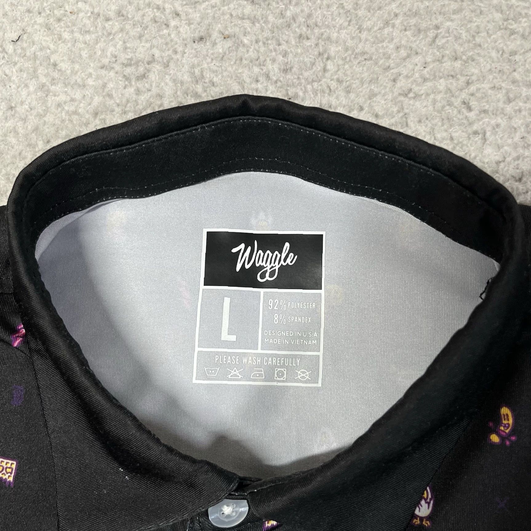 Vintage Waggle Polo Shirt Mens L Black All Over Print Performance Golf Stretch AOP Size US L / EU 52-54 / 3 - 6 Thumbnail