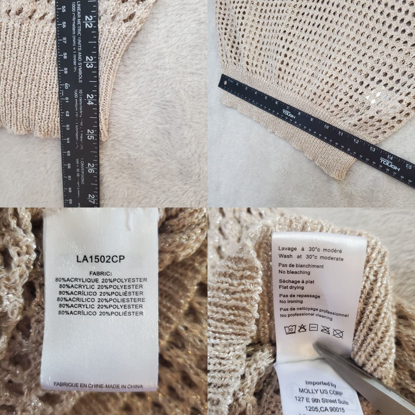 Vintage VINTAGE Molly Bracken Sweater Women XL Beige Gold Metallic Shimmer Open Knit Pullover Size XL / US 12-14 / IT 48-50 - 8 Thumbnail