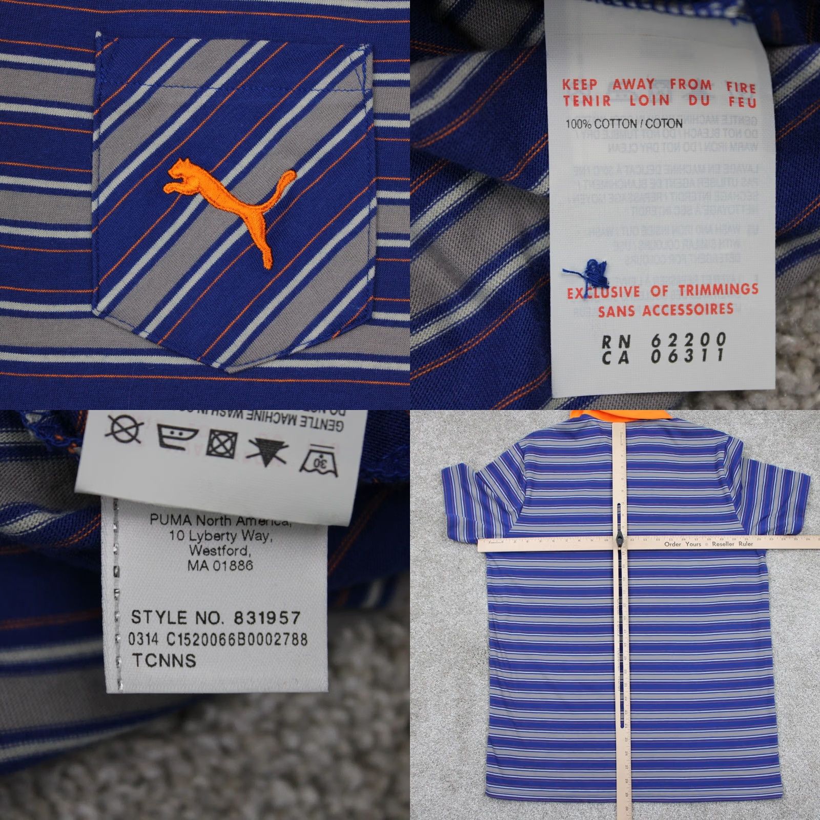 Puma Puma Polo Shirt Mens Large Blue/Orange Contrast Collar Cotton Golf S/S Pullover Size US L / EU 52-54 / 3 - 8 Thumbnail