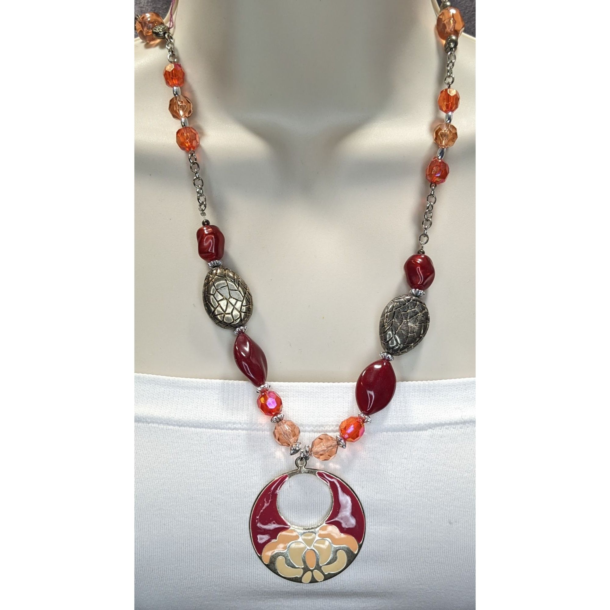 Handmade Handmade Bohemian Necklace With Beaded Chain & Enamel Statem Size ONE SIZE - 2 Thumbnail