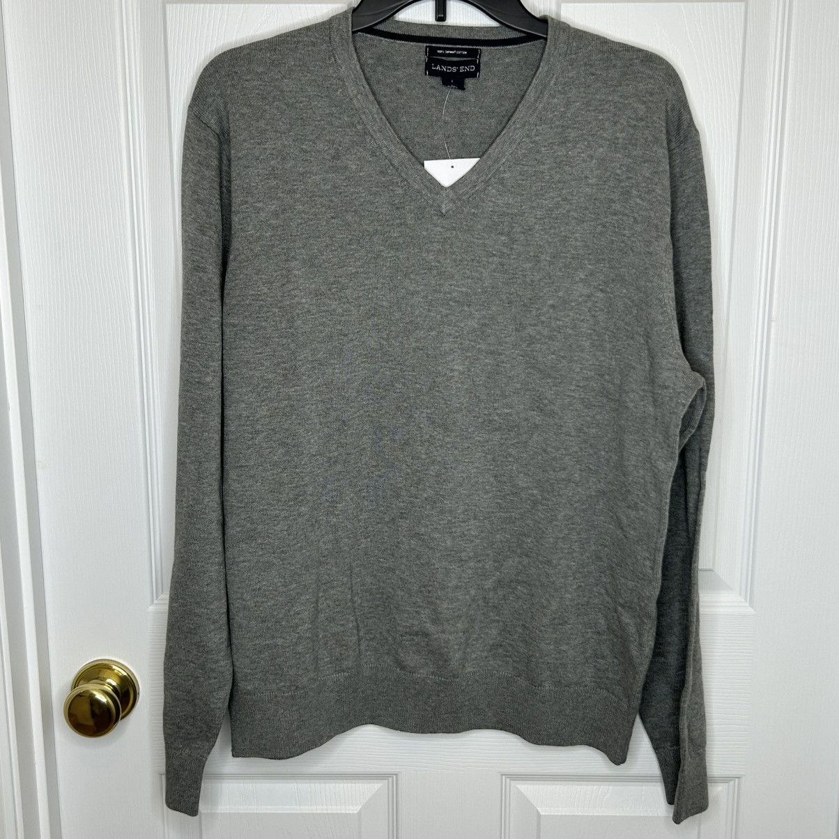 Lands' End Lands End Grey Supima V-Neck Sweater Size L Size US L / EU 52-54 / 3 - 1 Thumbnail