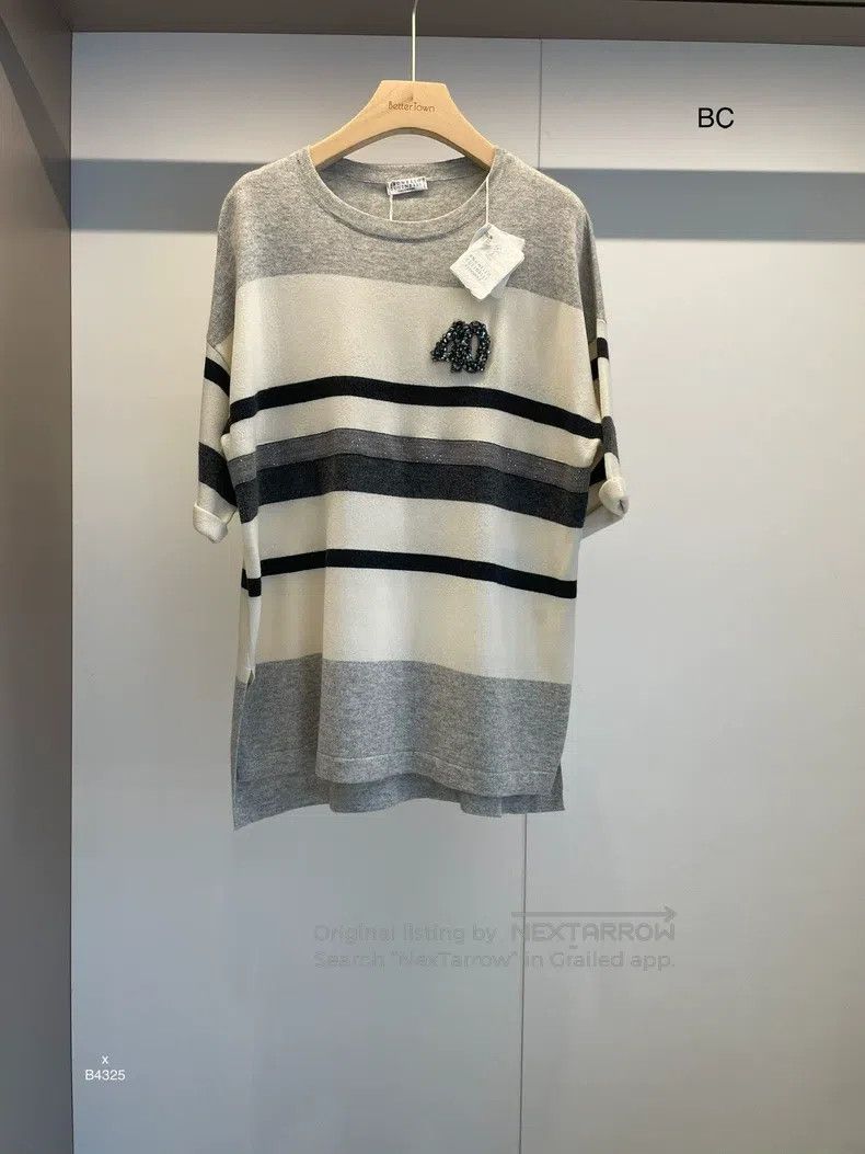 Brunello Cucinelli Brunello Cucinelli Gray White Black Striped Cashmere Knitw Size M / US 6-8 / IT 42-44 - 1 Thumbnail