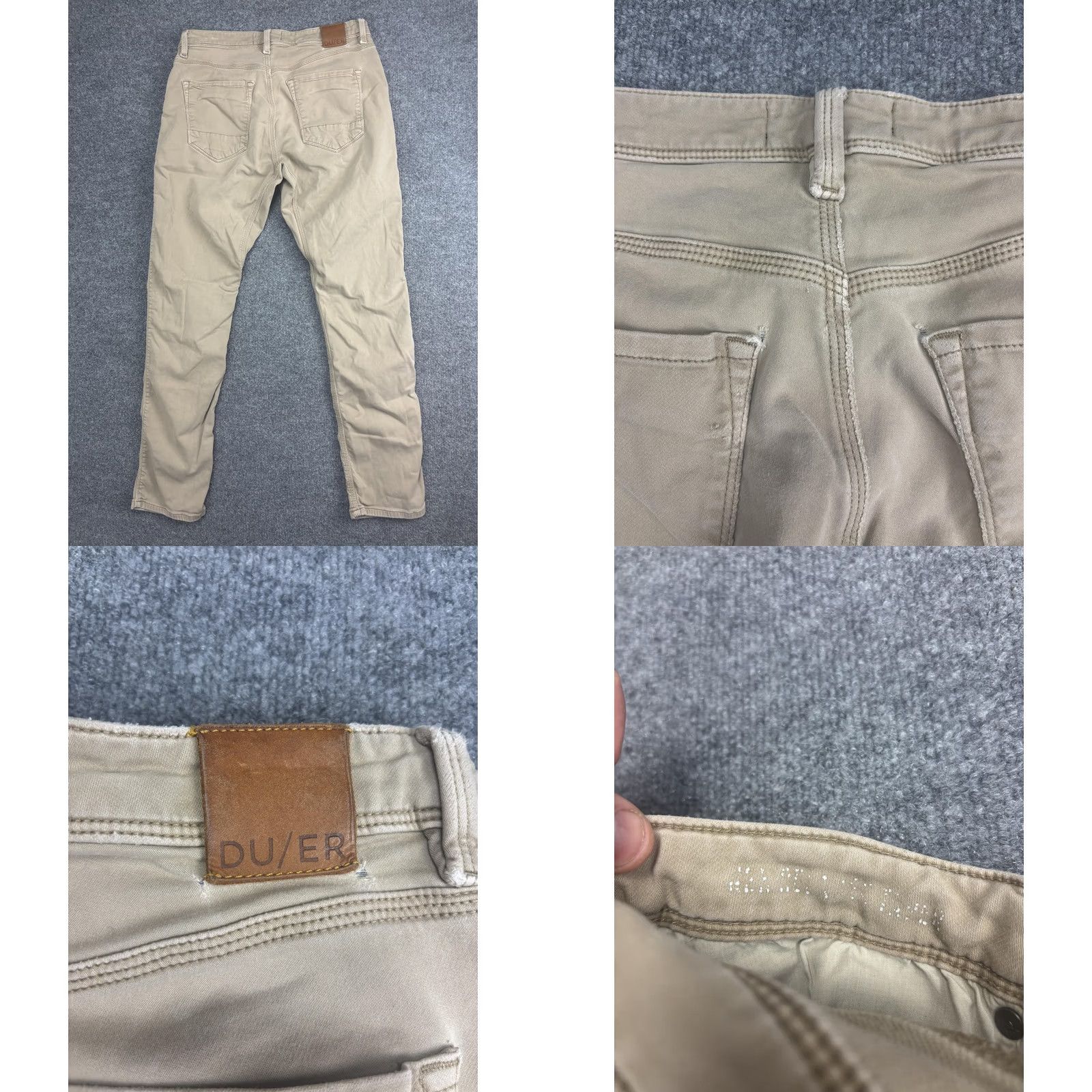 Vintage DU/ER Pants Mens 33x32 Beige Slim Fit Stretch Chino 5 Pocket Casual Tapered Leg Size US 33 - 8 Thumbnail