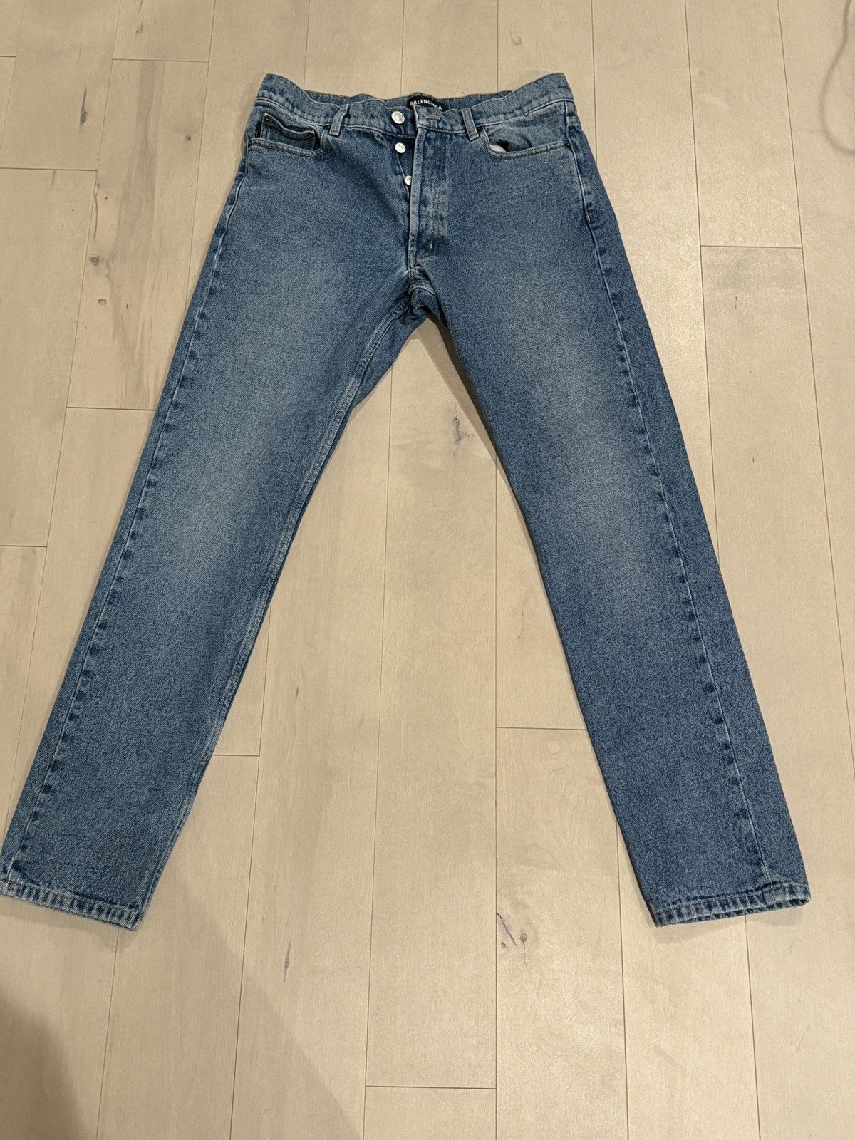 Image of Balenciaga Straight Leg Denim Jeans in Blue, Men's (Size 34)