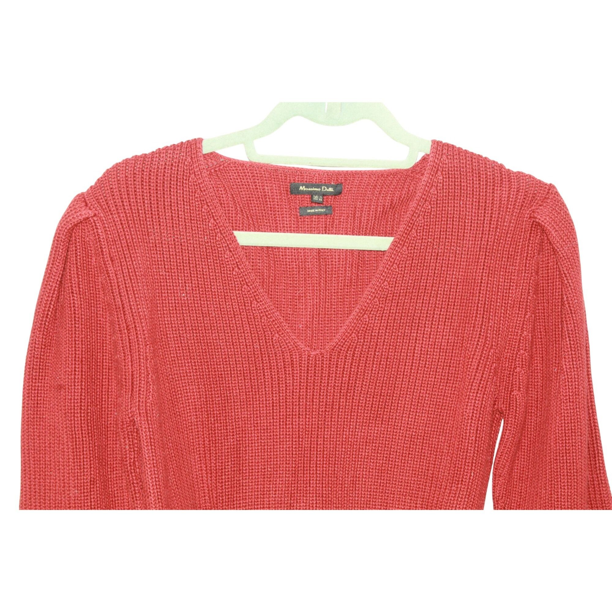 Massimo Dutti Massimo Dutti Red Knit Puff Sleeve V-Neck Sweater Size L Size L / US 10 / IT 46 - 2 Thumbnail