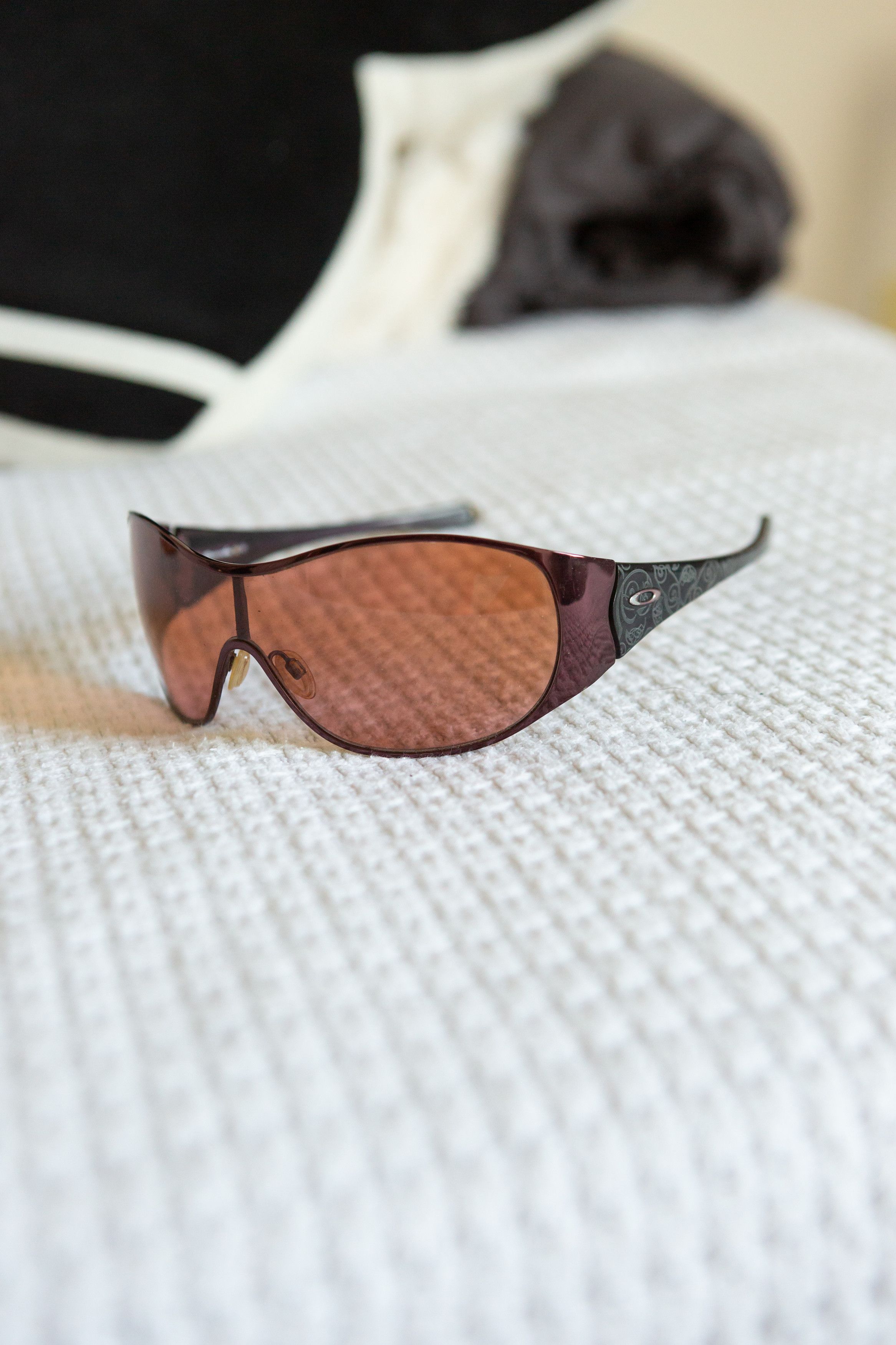 image of Y2K Oakley Wrap Around Vintage Sunglasses Purple in Metallic Purple, Men's