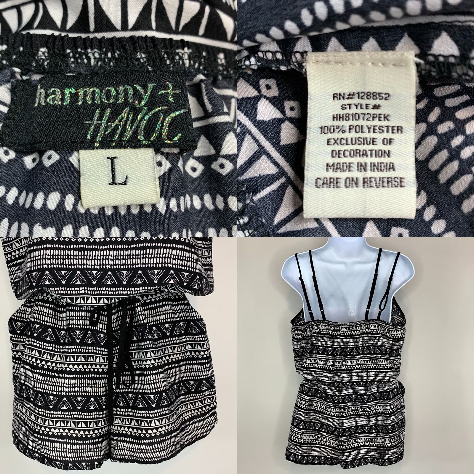 Harmony Harmony + Havoc Romper Womens Size L Aztec Pattern Straps Drawstring Waist Size 36" / US 14 / IT 50 - 8 Thumbnail