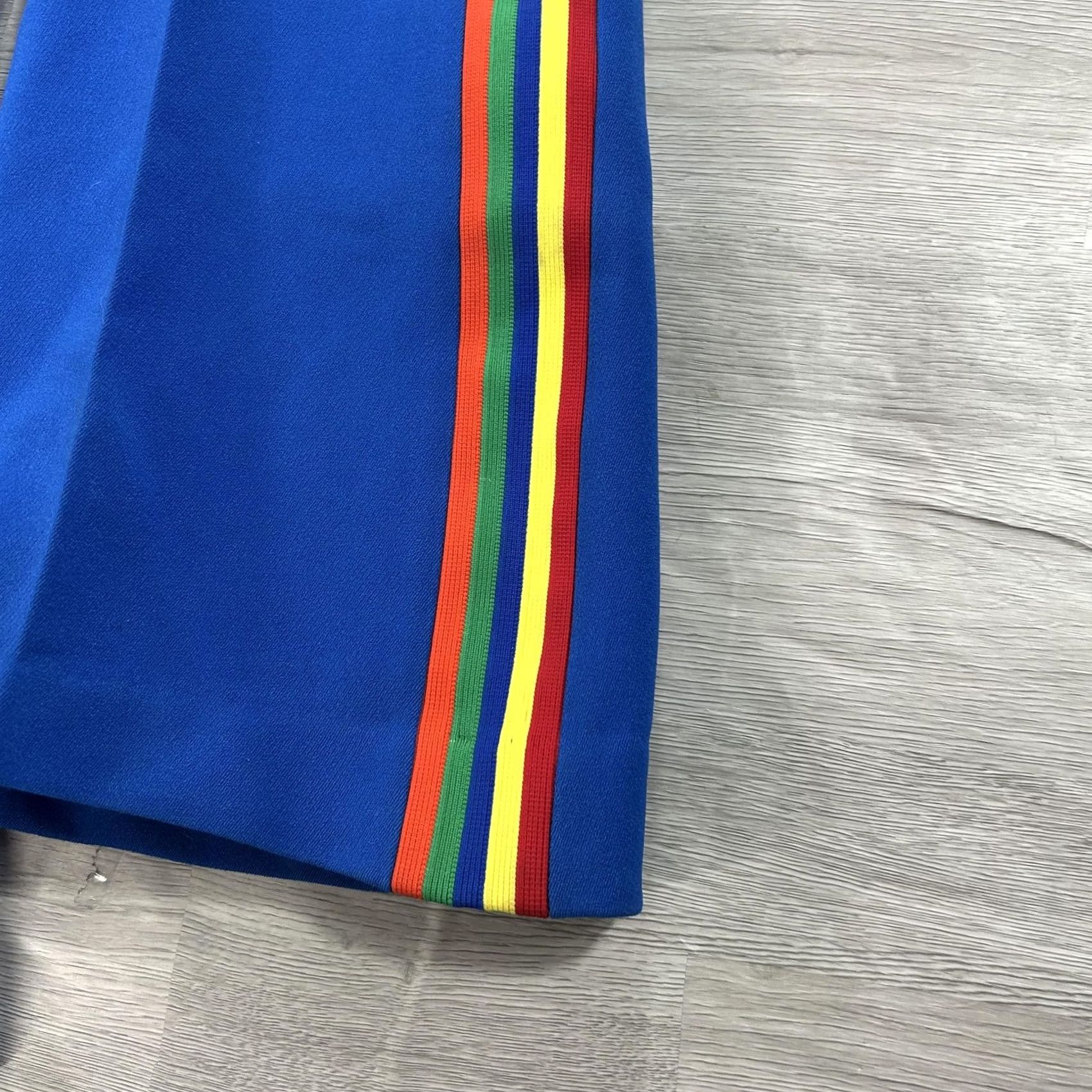 Rainbow VINTAGE Robbe Ski Overalls Womens 12 Blue Rainbow Stripe Wool Stirrup Bib USA Size 34" / US 12 / IT 48 - 3 Thumbnail
